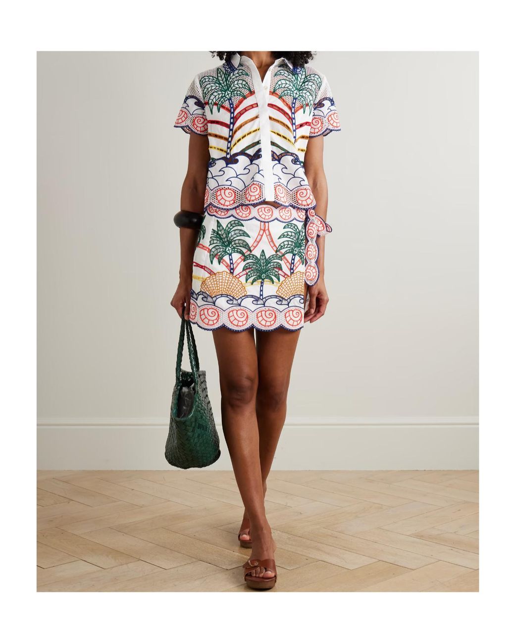 Farm Rio White Scalloped Embroidered Shirt