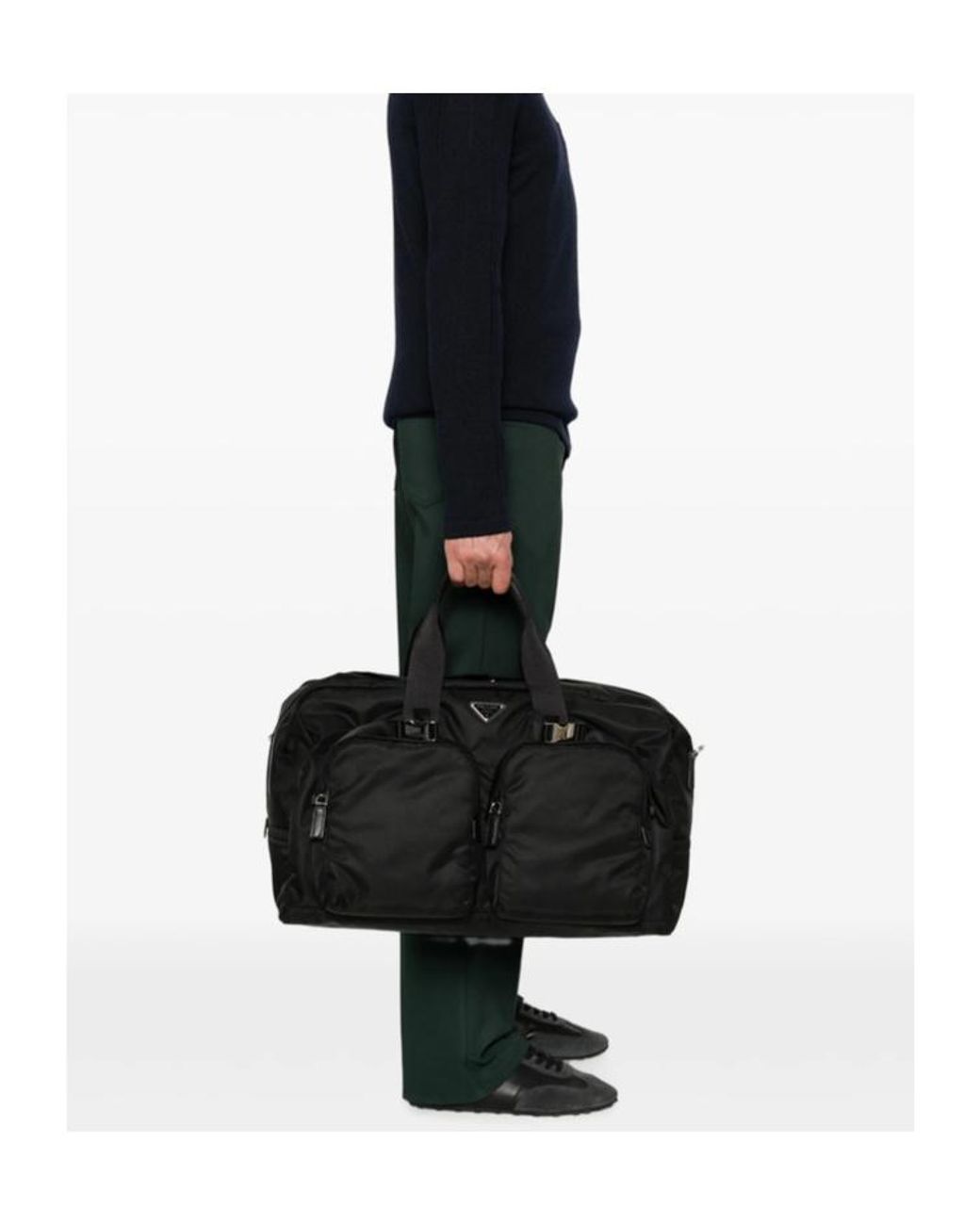 Prada Black Re-Nylon Logo-Plaque Zipped Luggage Bag for men