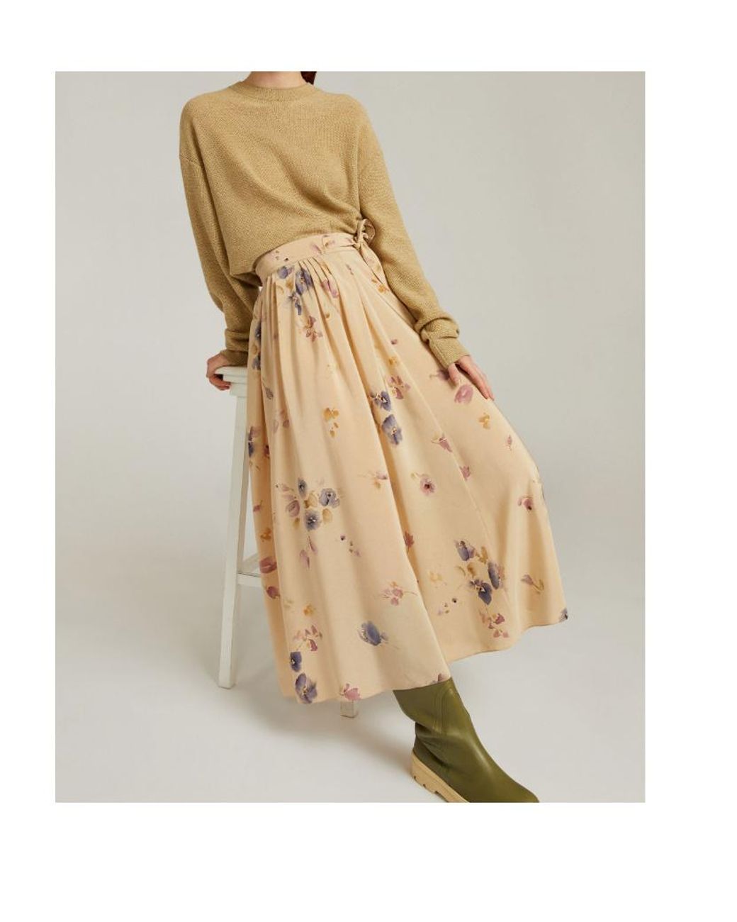 Loro Piana Natural Printed Midi Skirt