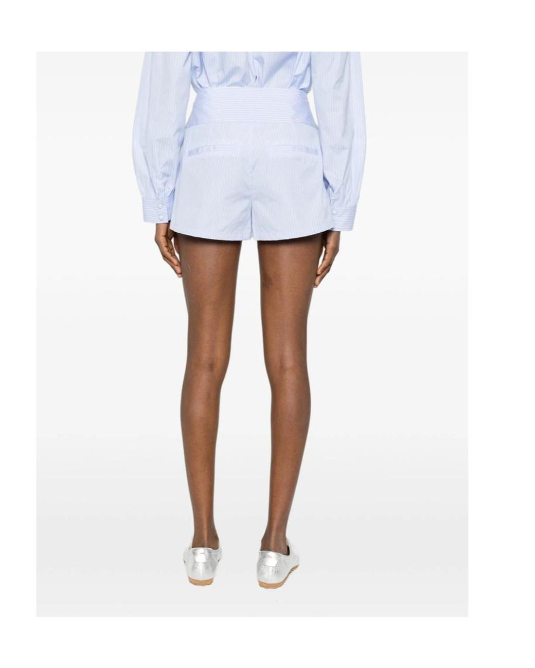 FRAME Blue Button Striped Shorts