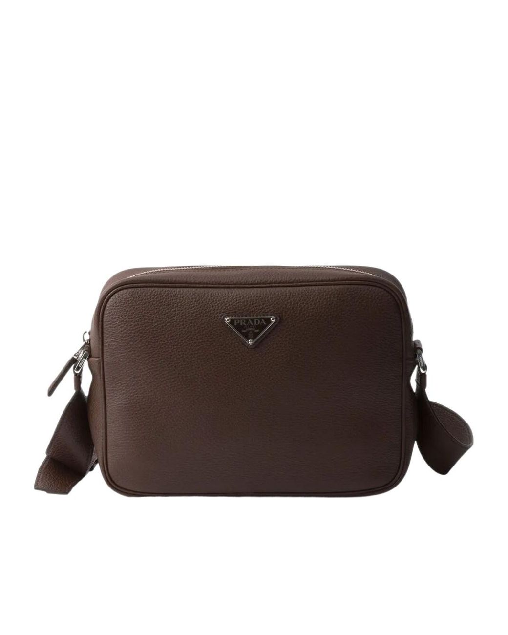 Prada Brown Logo Plaque Zipped Crossbody Bag for men