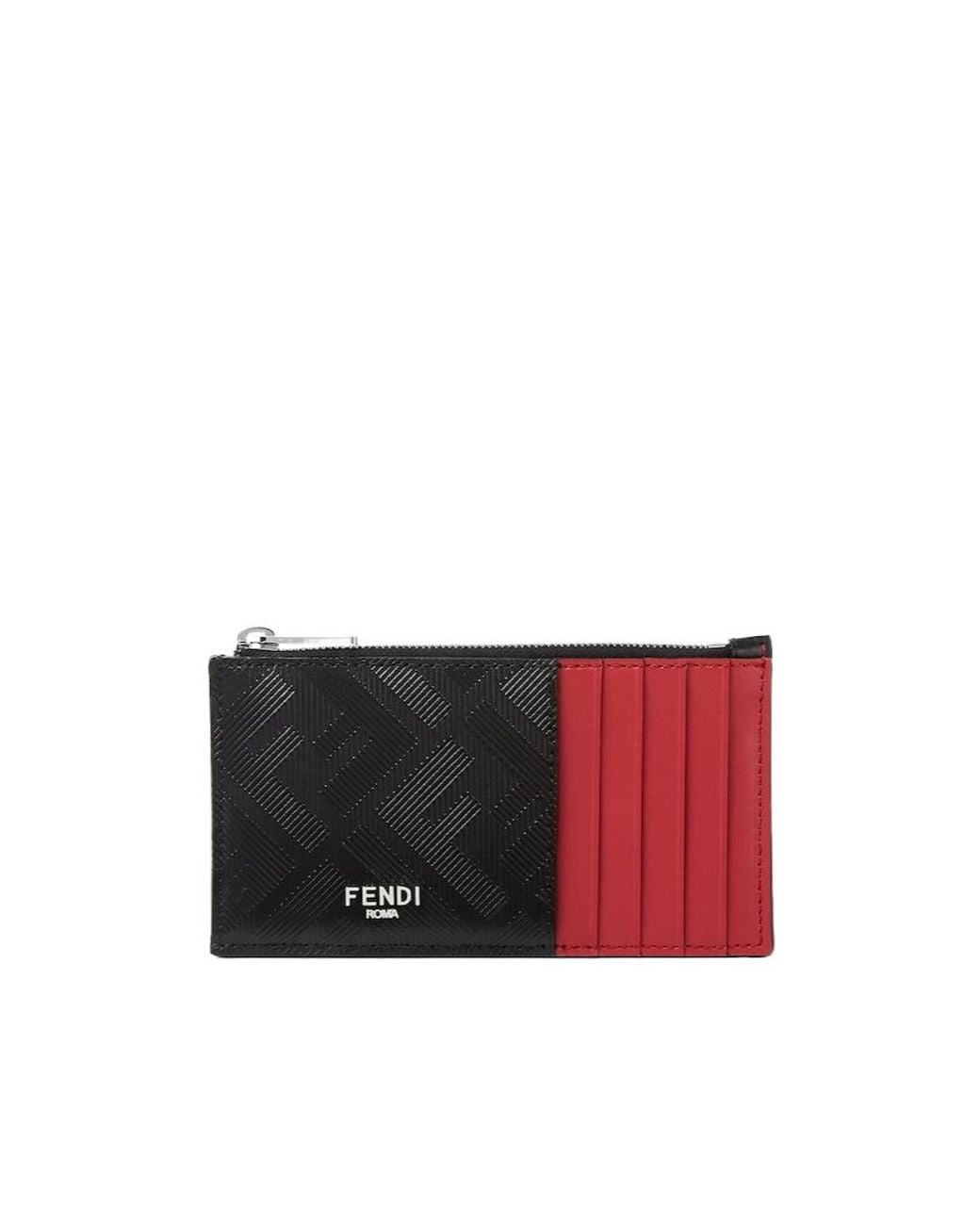 Fendi Red Ff-Pattern Zip Cardholder for men