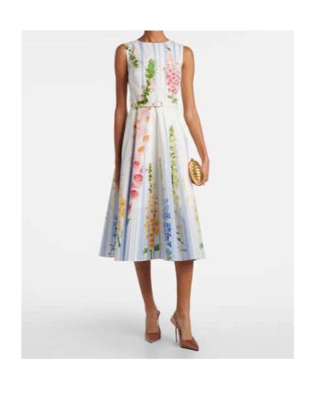 Oscar de la Renta Blue Floral Trompe Lœil Cotton-Blend Midi Dress