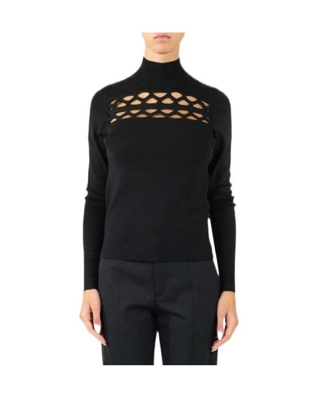 Chloé Black Hollowed-Out Detail Densely Woven Pullover