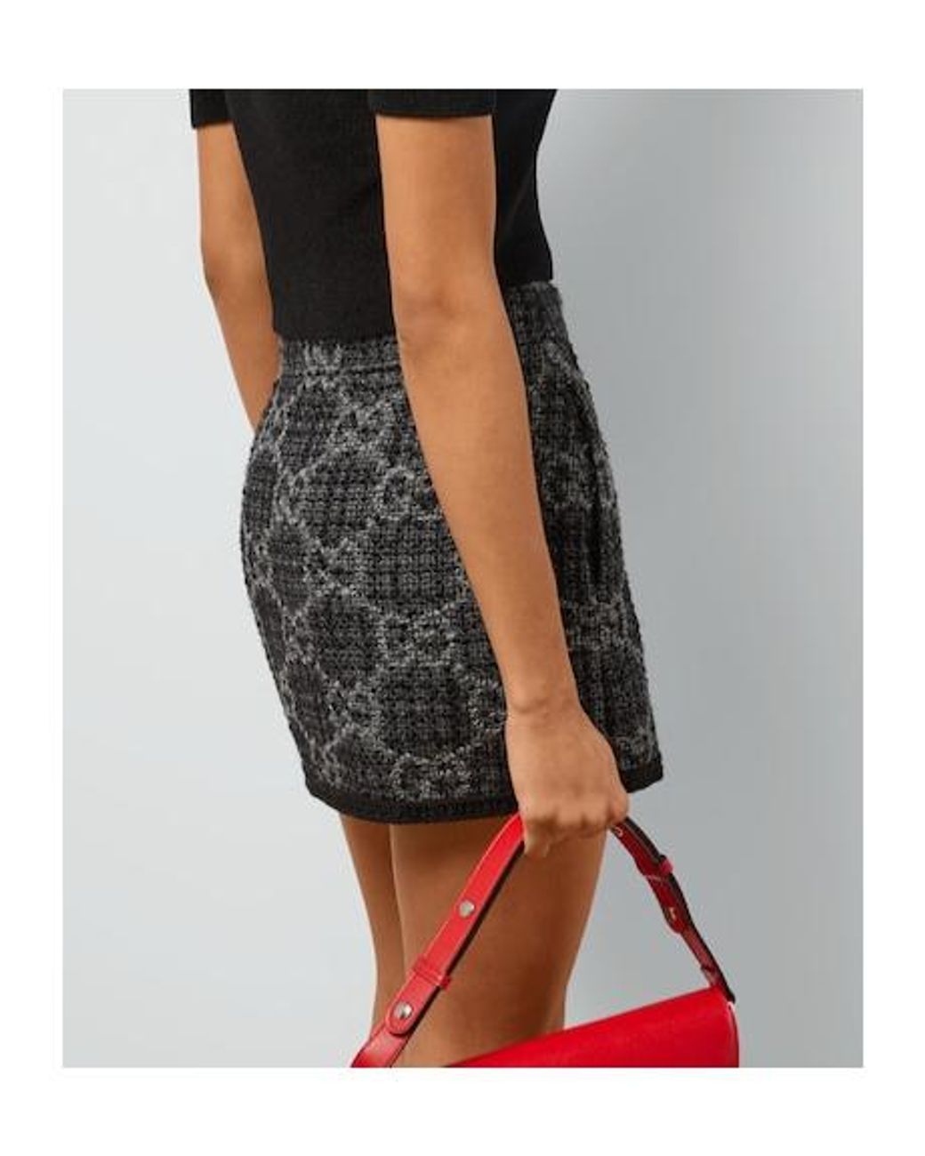 Gucci Black Gg Tweed Skirt