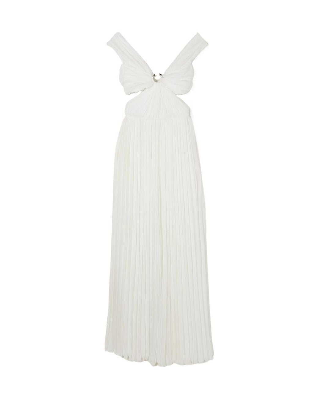 Chloé White Pleated Silk Chiffon Dress Dress