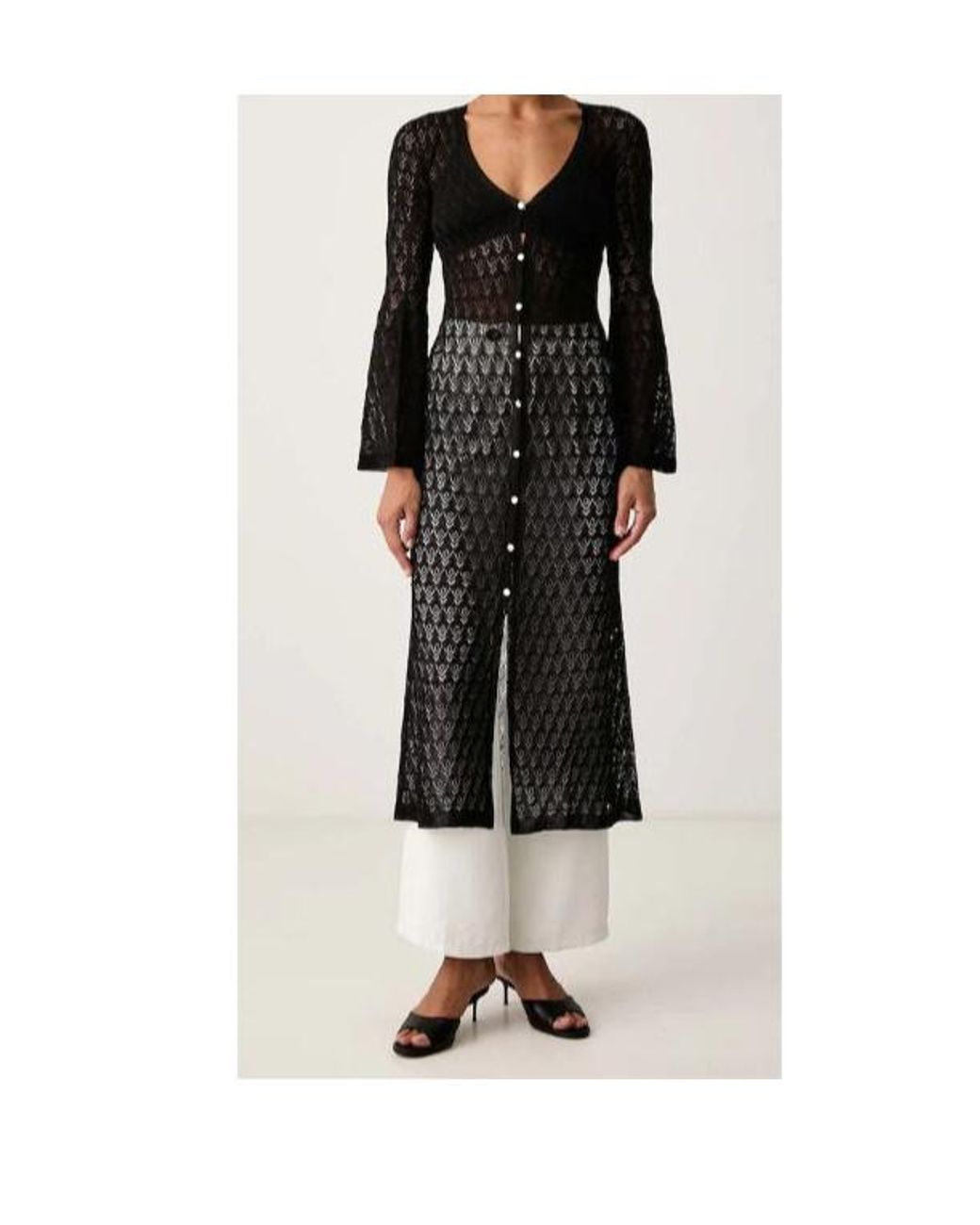 Twinset Blue Long Knit Cardigan With Flared Sleeves