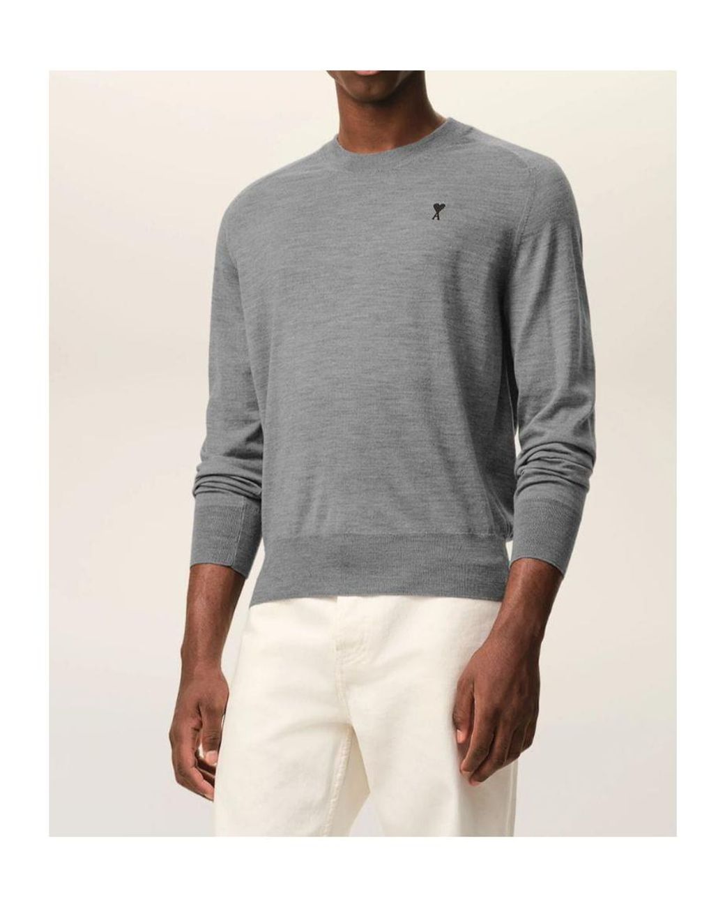 AMI Gray Logo Embroidered Crewneck Jumper for men