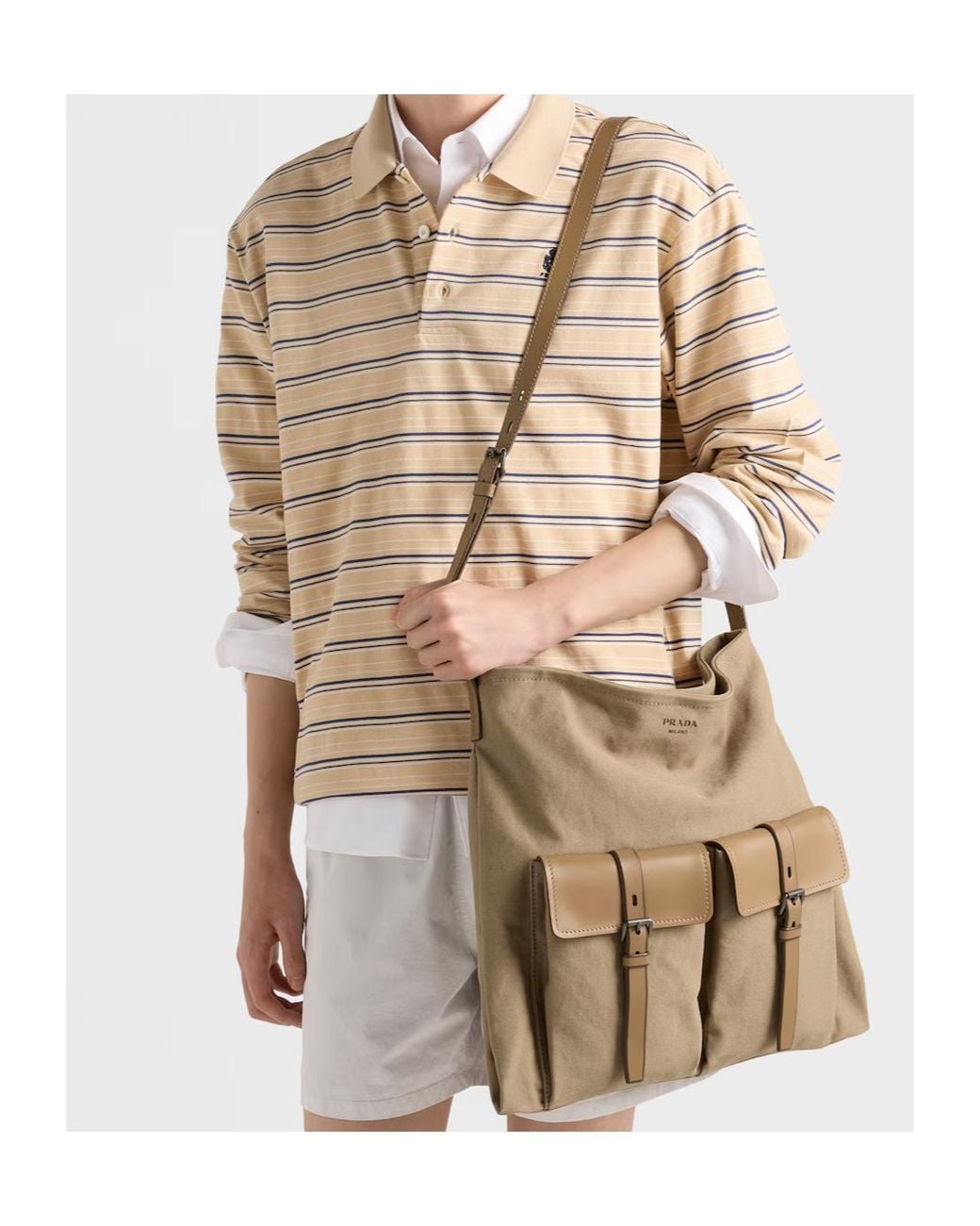 Prada Natural Route Canvas And Leather Shoulder Bag for men