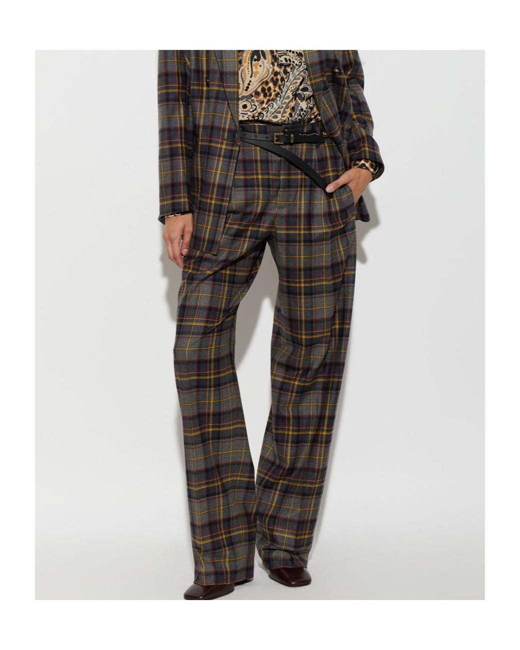 Etro Black Checked Pleated Pants