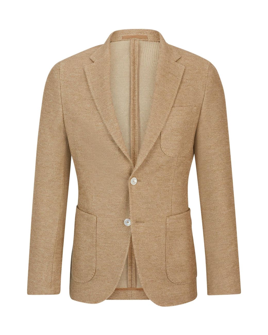 Boss Brown Single-Breasted Linen-Blend Blazer for men