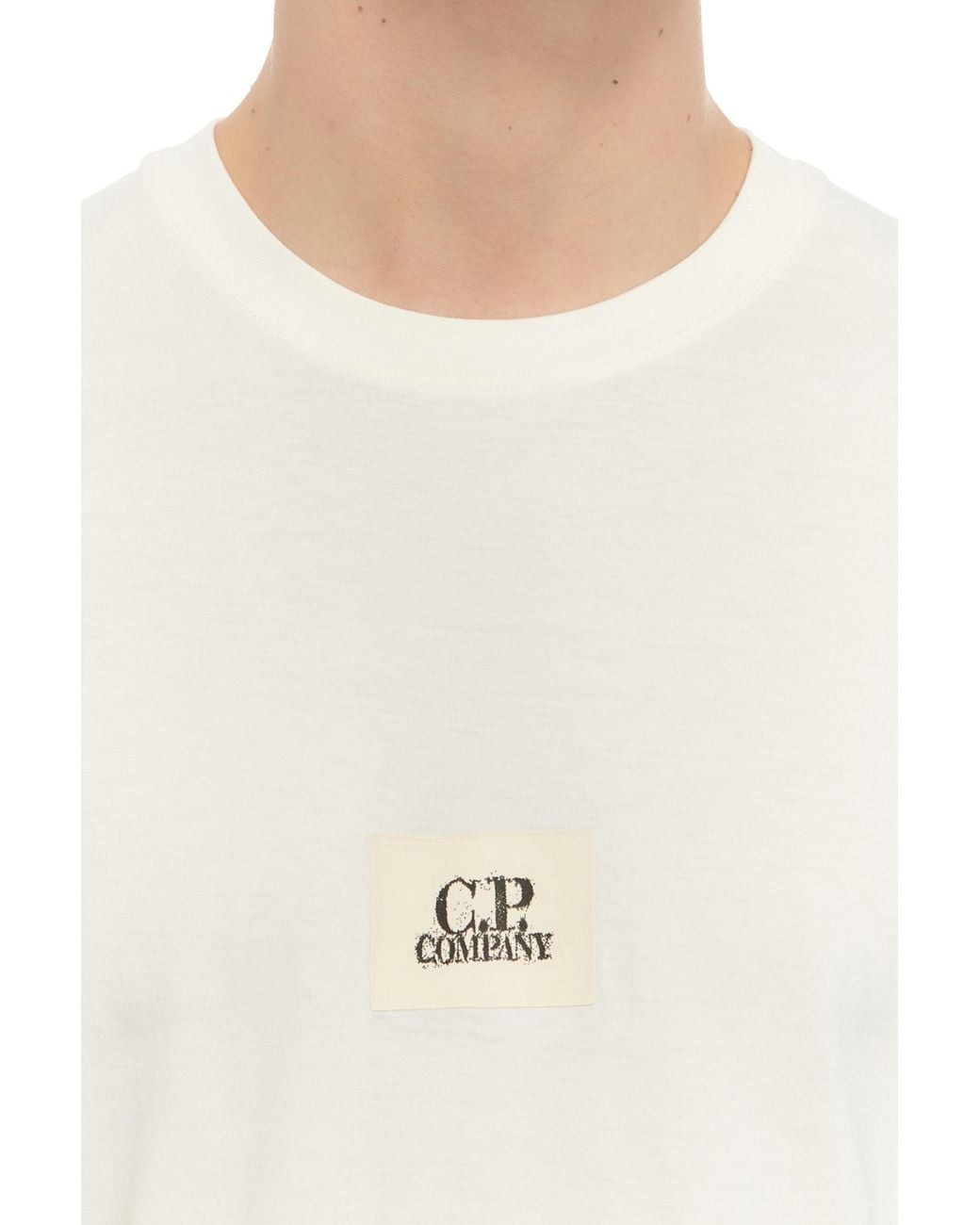 C P Company White Logo-Patch Cotton T-Shirt for men