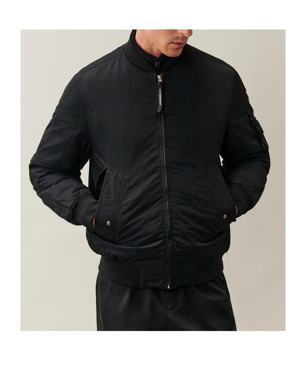 C P Company Black T-Flatt Lens Bomber Jacket for men
