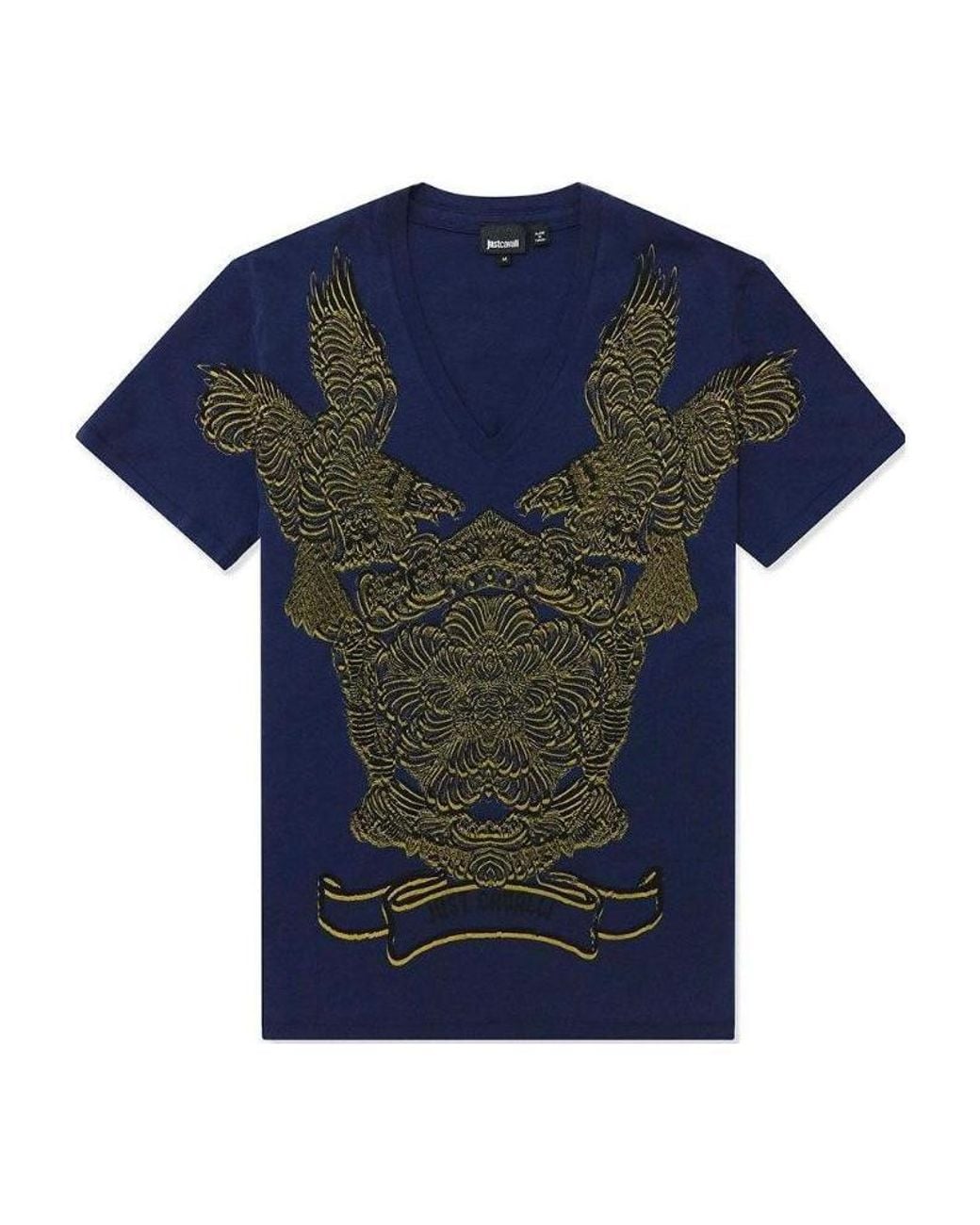 Just Cavalli Blue V-Collar Short-Sleeved T-Shirt for men