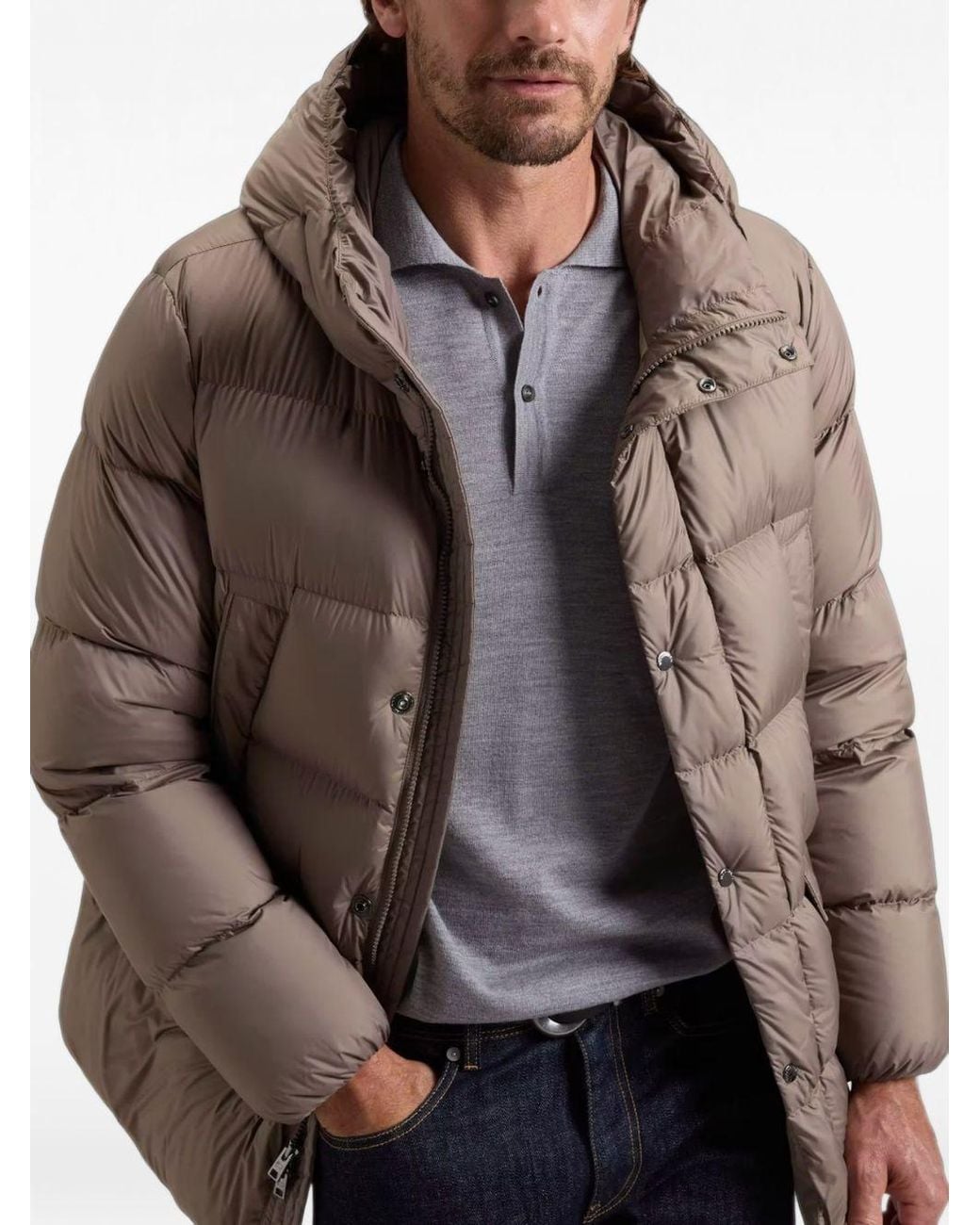 Woolrich Brown Cloud Quilted Hooded Jacket for men
