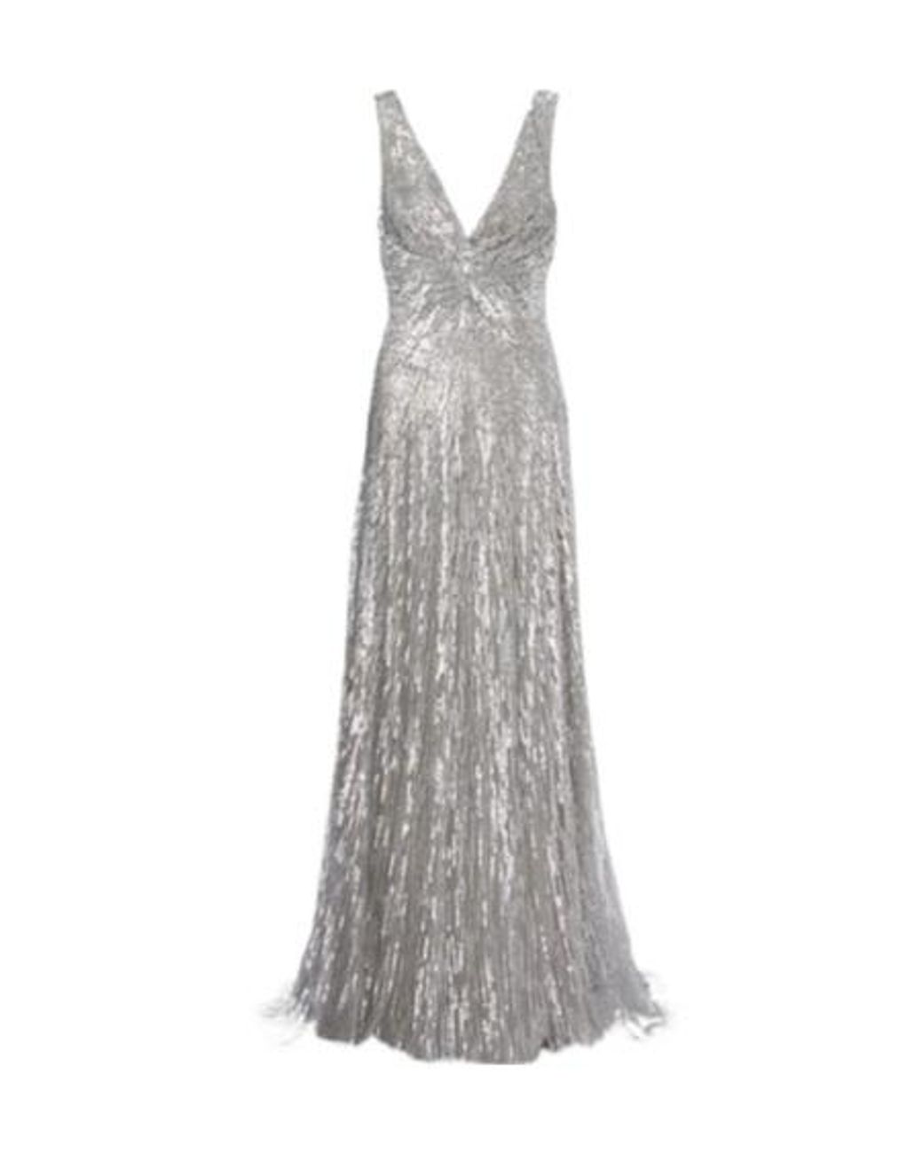 Monique Lhuillier Gray Sequined Tulle Gown