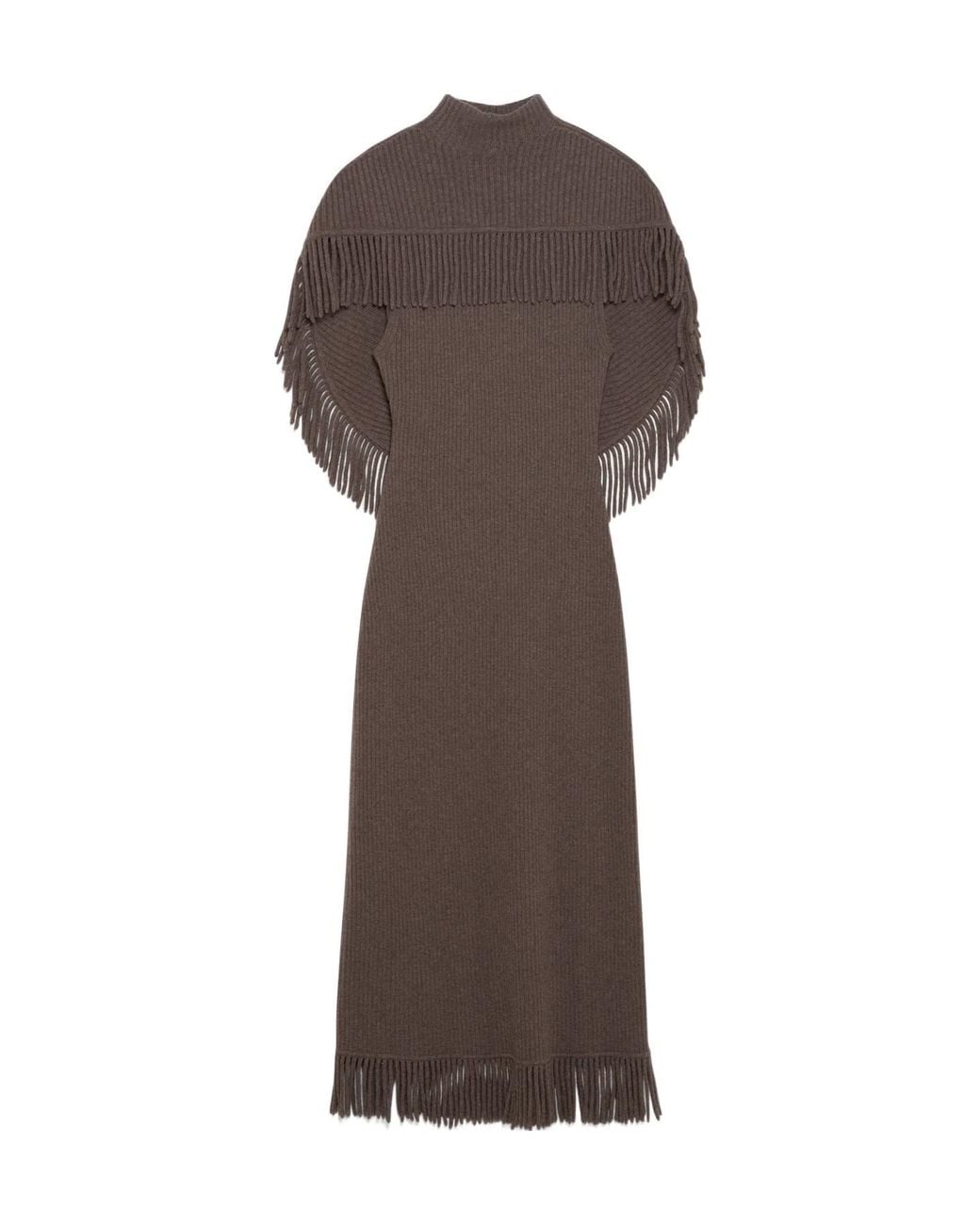 Jonathan Simkhai Brown Fringe-Trim Ribbed-Knit Dress