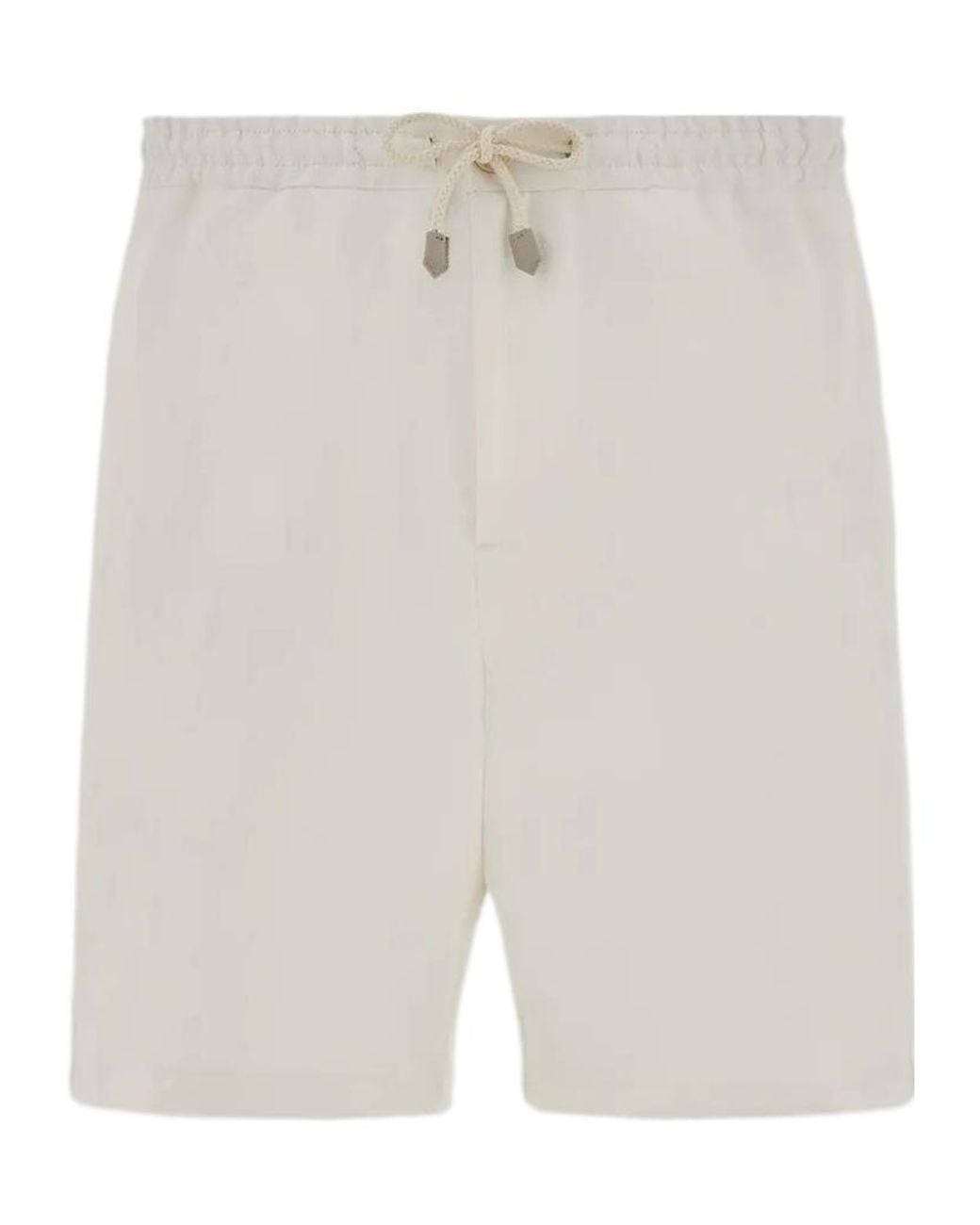 Canali White Drawstring Linen Knee-Length Shorts for men