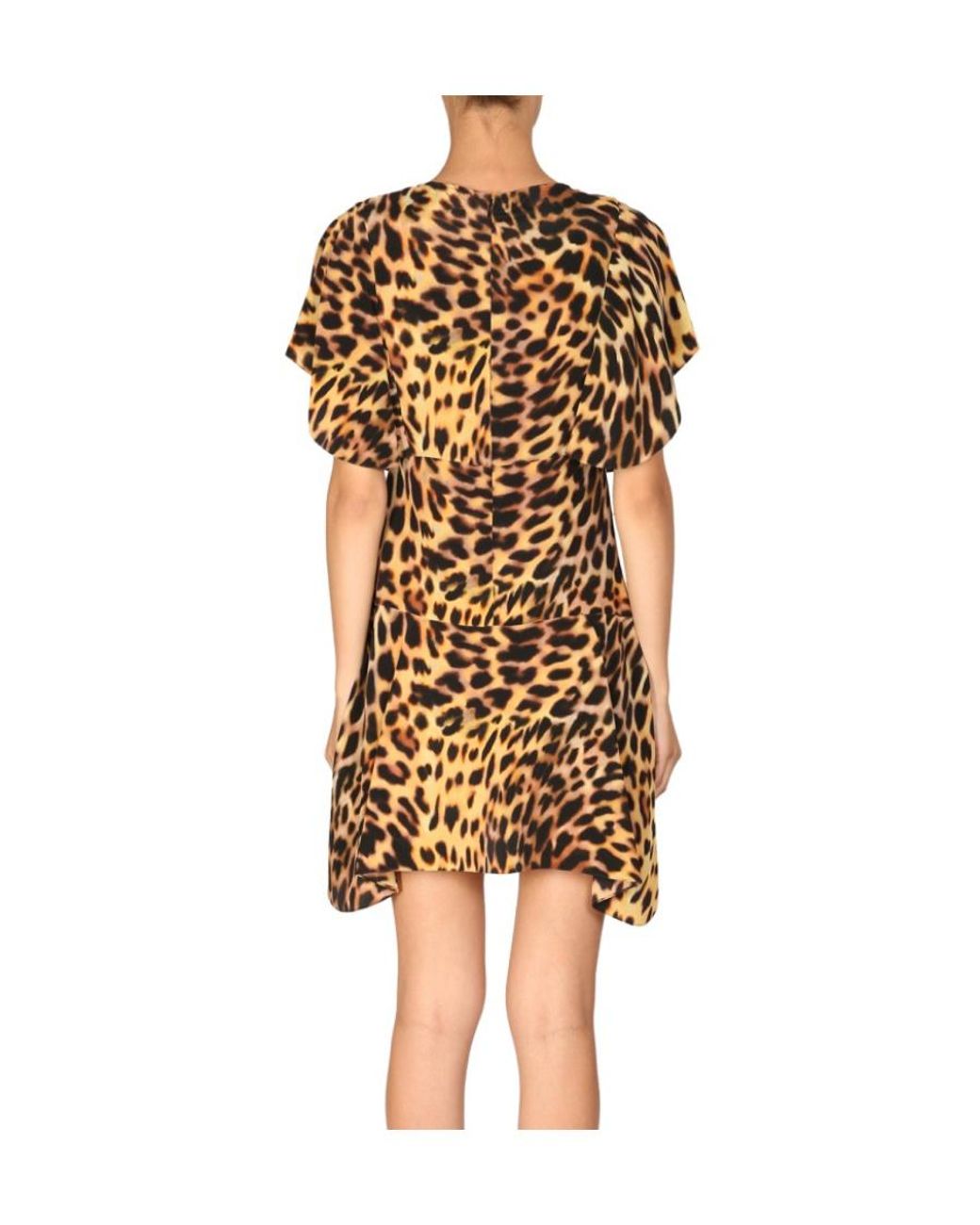 Stella McCartney Brown Leopard-Print Silk Flounce Dress