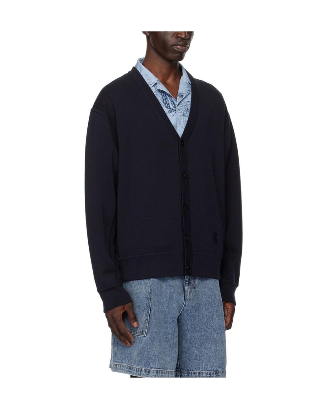 Wooyoungmi Blue Y-Neck Knitted Cardigan for men