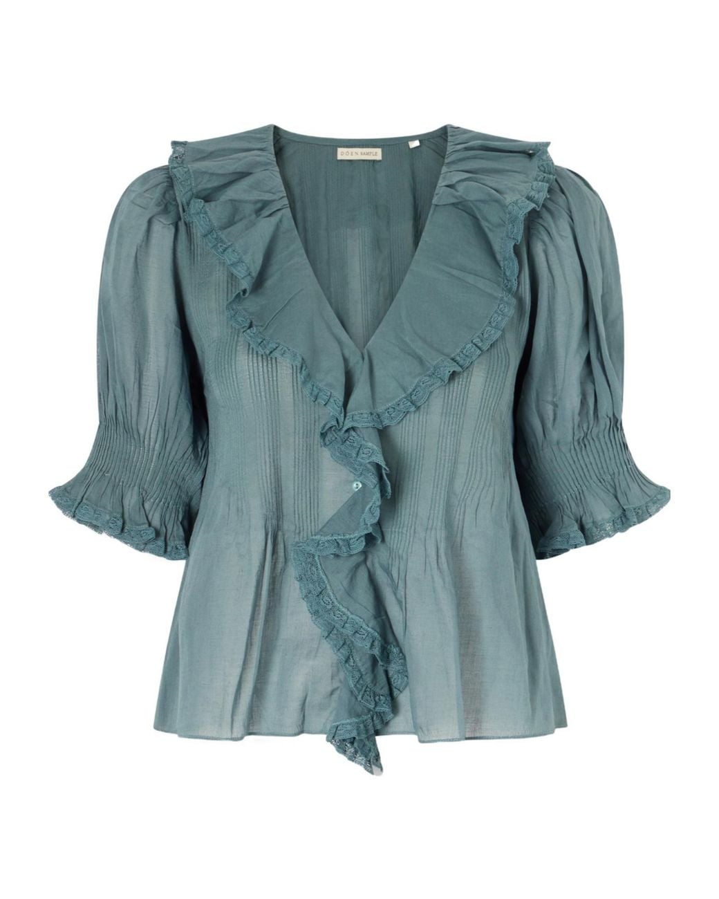 Doen Blue Lace-Trimmed Organic Cotton Blouse