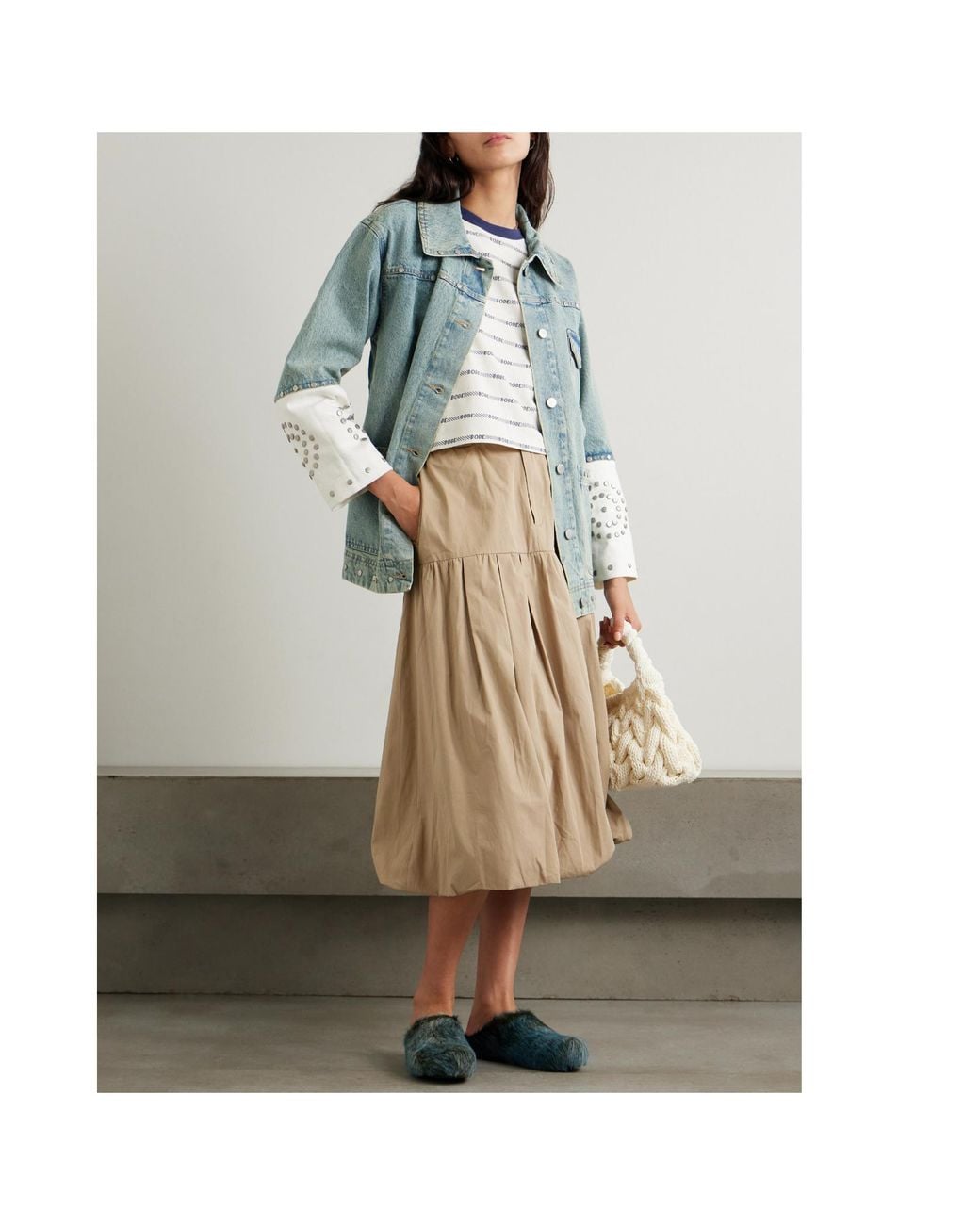 Sea Blue Studded Two-Tone Denim Jacket