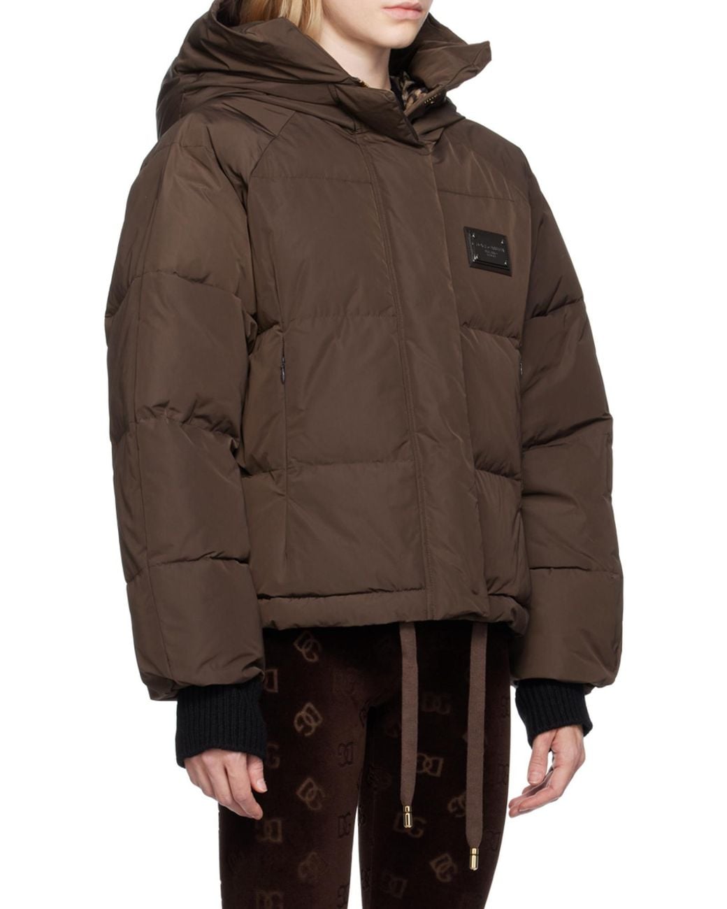 Dolce & Gabbana Brown Logo-Plaque Padded Jacket