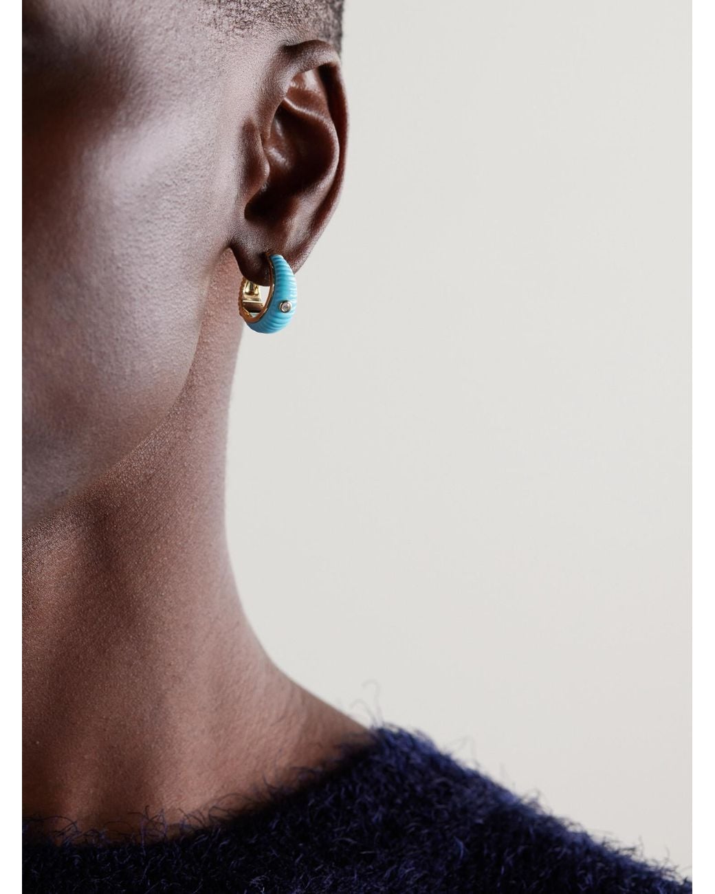 Yvonne Léon Blue 9-Karat, And Diamond Hoop Earrings