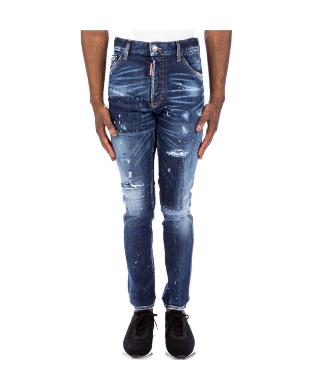 DSquared² Blue Mid-Rise Distressed Skinny Jeans for men