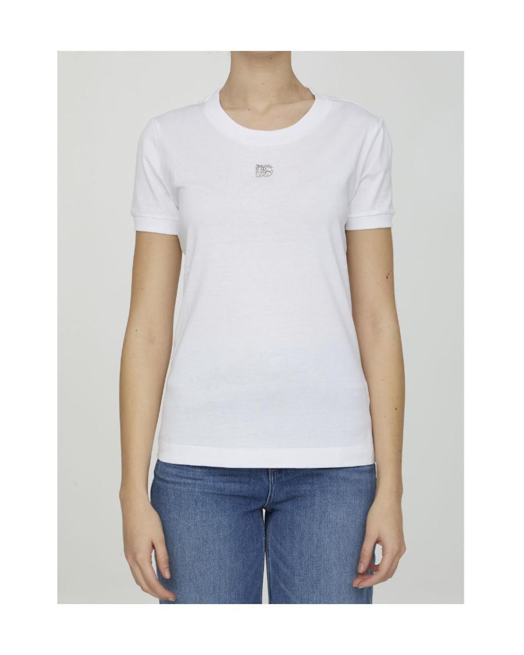 Dolce & Gabbana White Logo-Embellished Short-Sleeved Top
