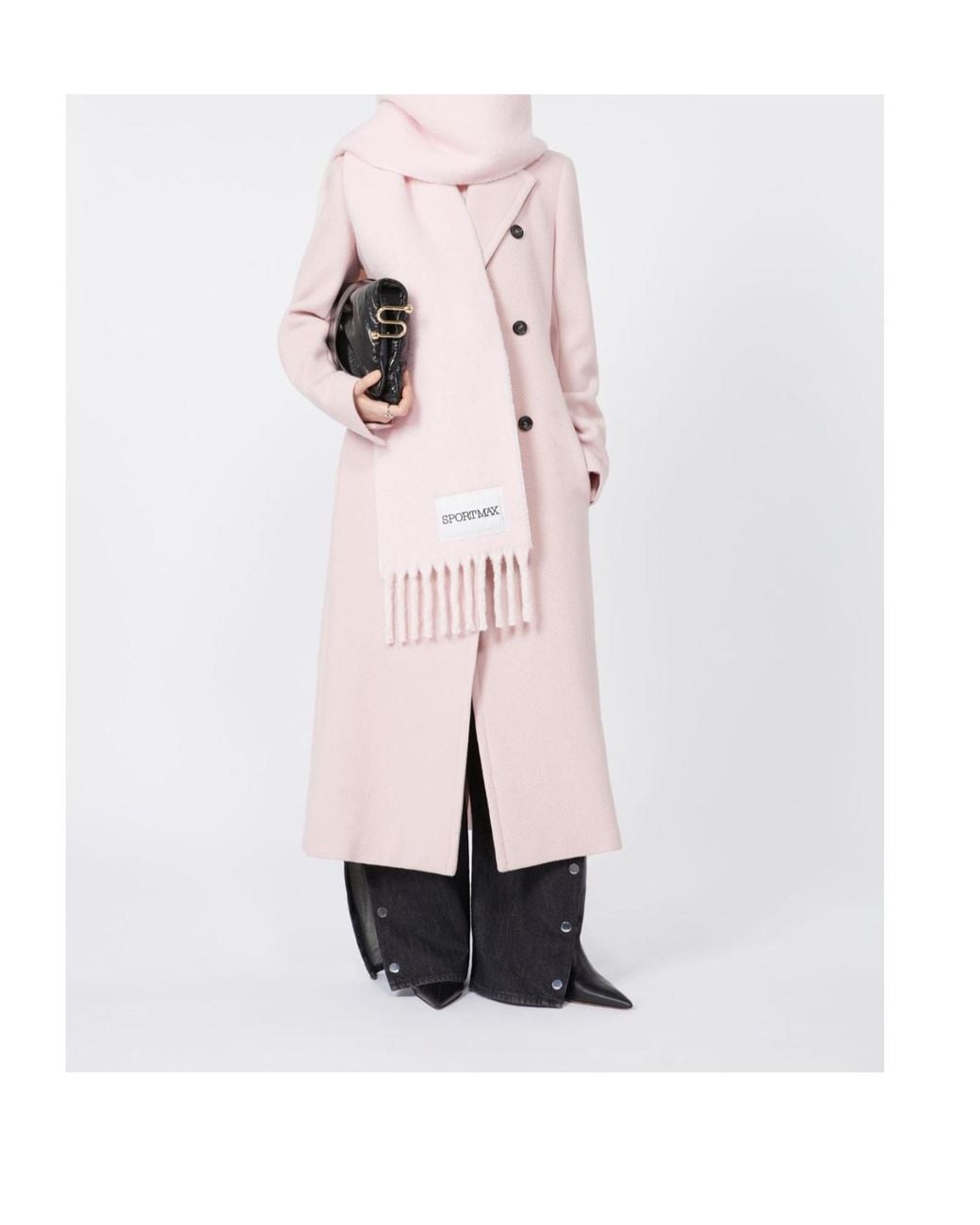 Sportmax Pink Logo-Patch Fringed Scarf