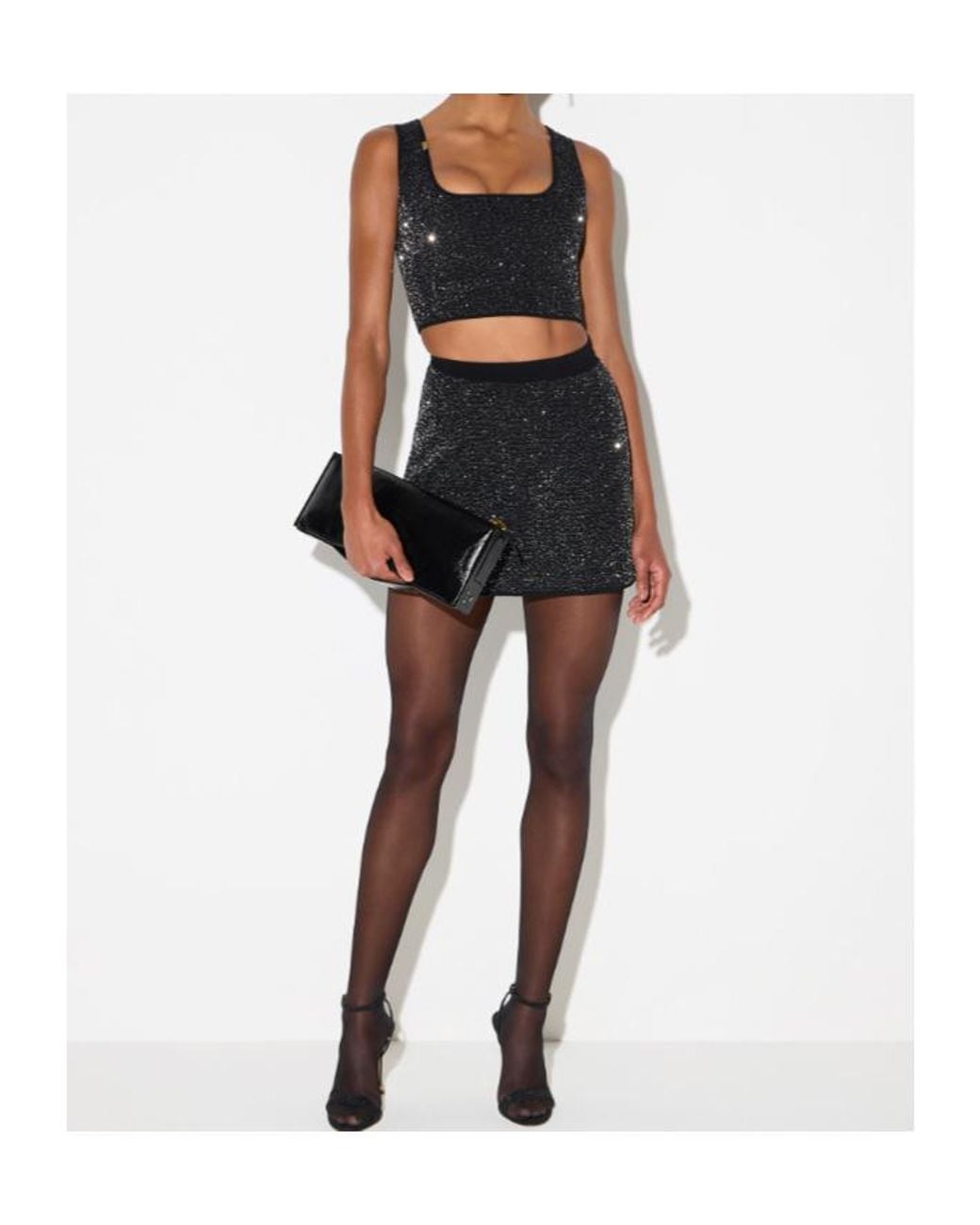 Elisabetta Franchi Black Knit Sequin Skirt