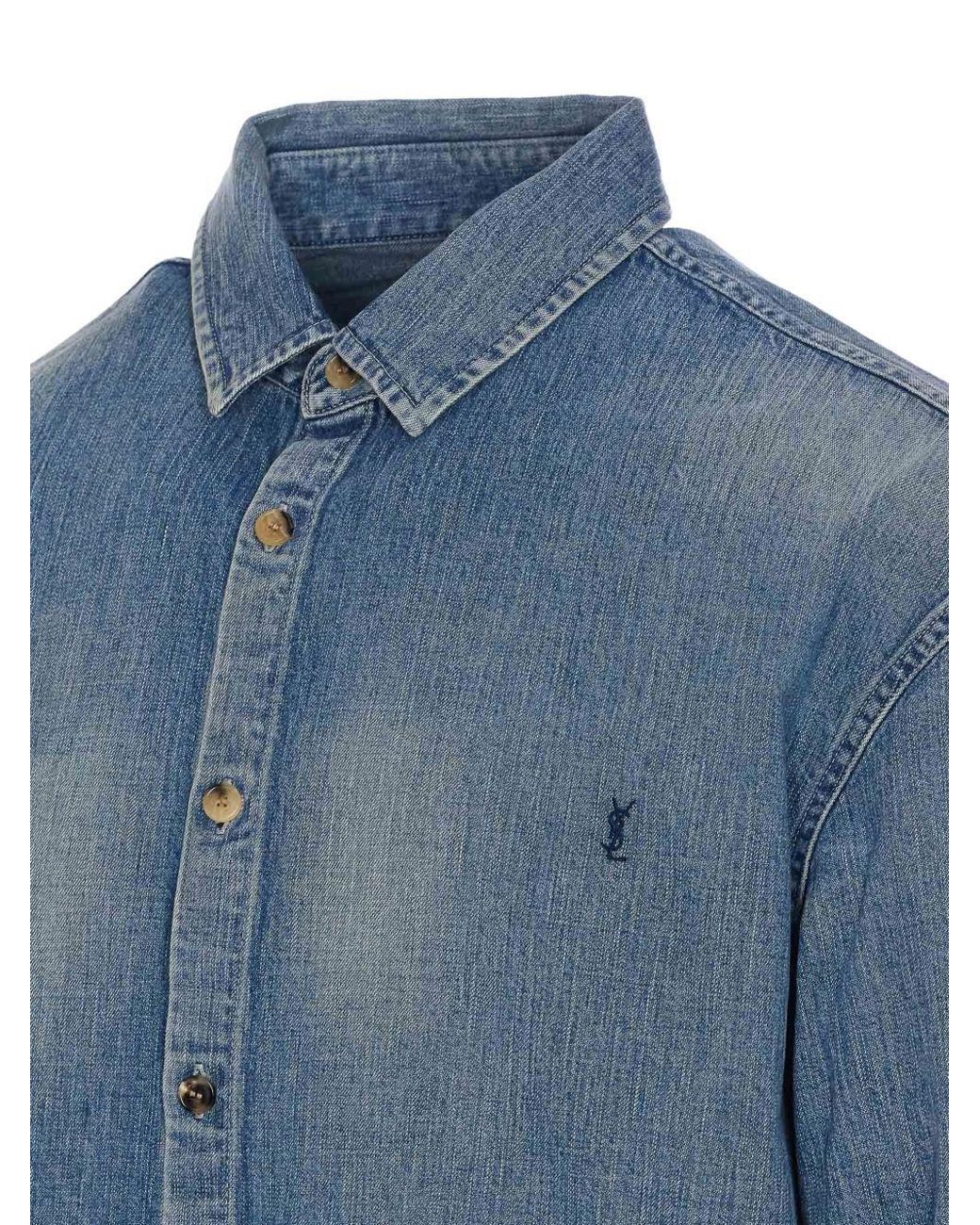 Saint Laurent Blue Cassandre Denim Shirt Day for men