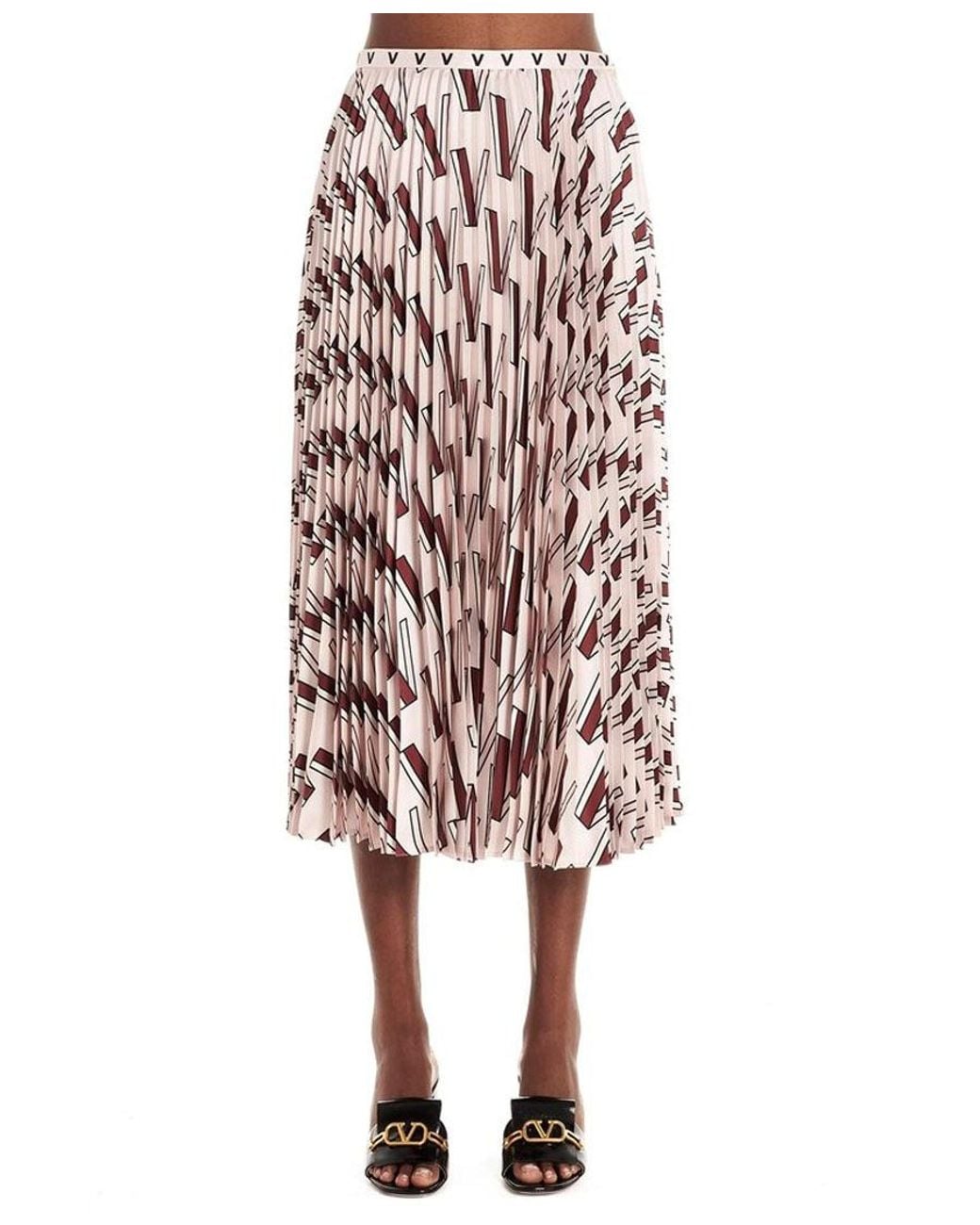 Valentino White V-Print Pleated Skirt