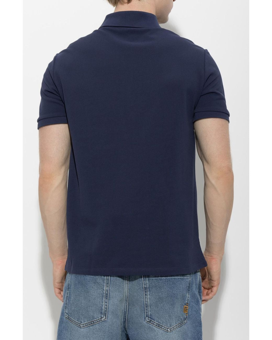 Balmain Blue Logo Embroidered Short-Sleeve Polo Shirt for men