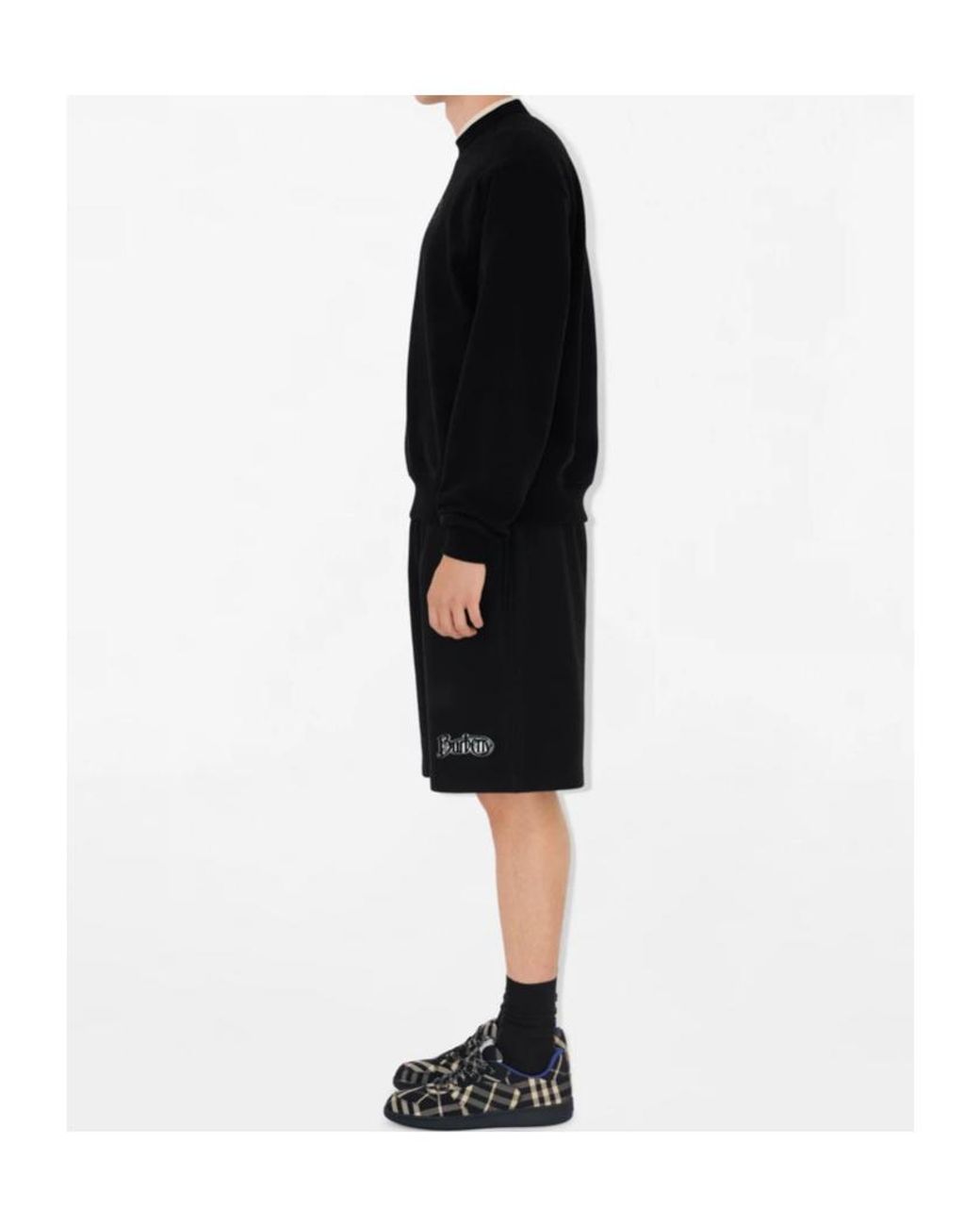 Burberry Black Flocked-Logo Cotton-Blend Shorts for men