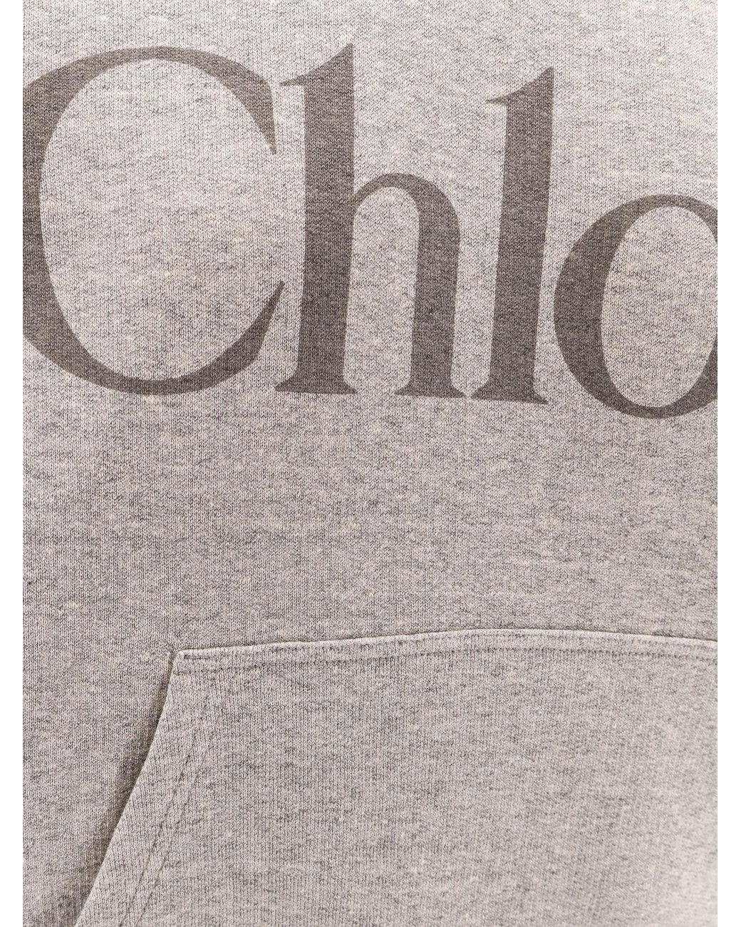 Chloé Gray Chloé Logo Printed Drawstring Hoodie