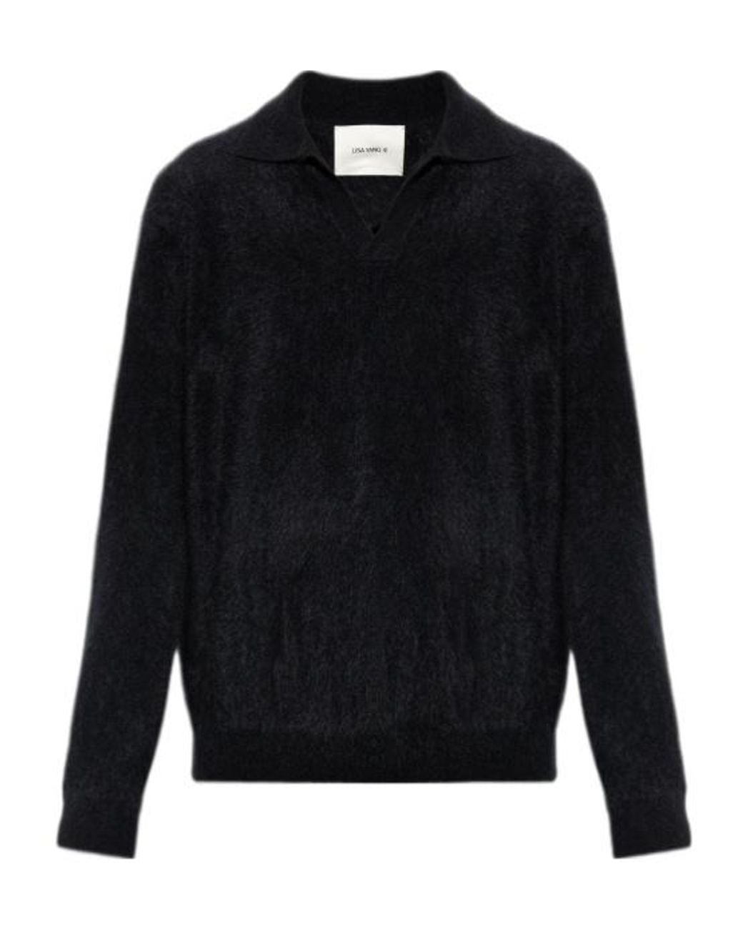 Lisa Yang Blue Omar Brushed Knit Polo Top for men