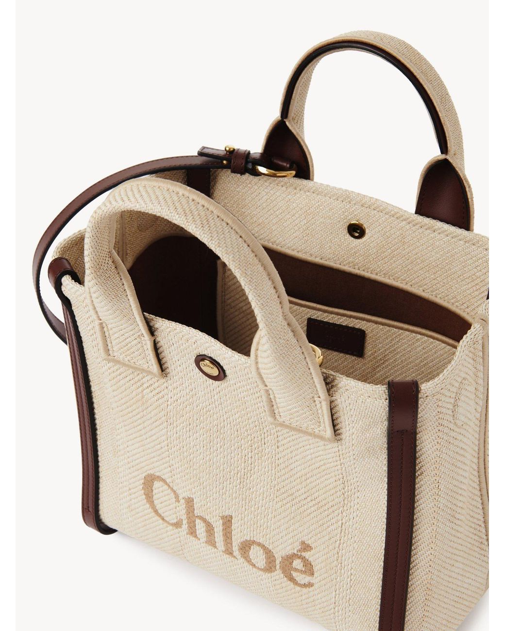 Chloé Natural Chloé Logo Detailed Top Handle Bag