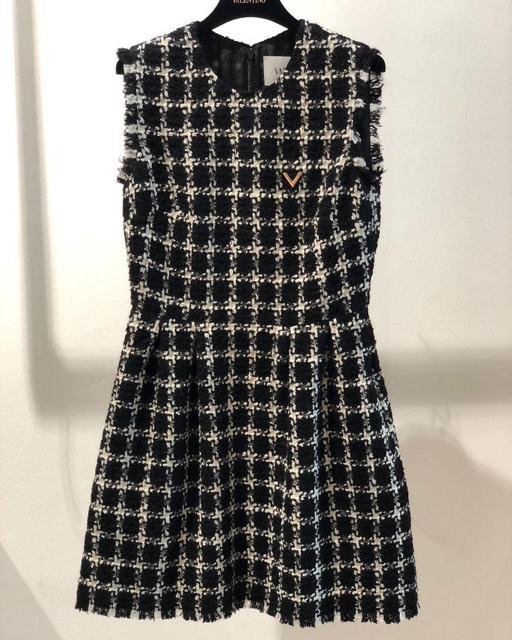 Valentino Black Tweed Checkered Sleeveless Dress