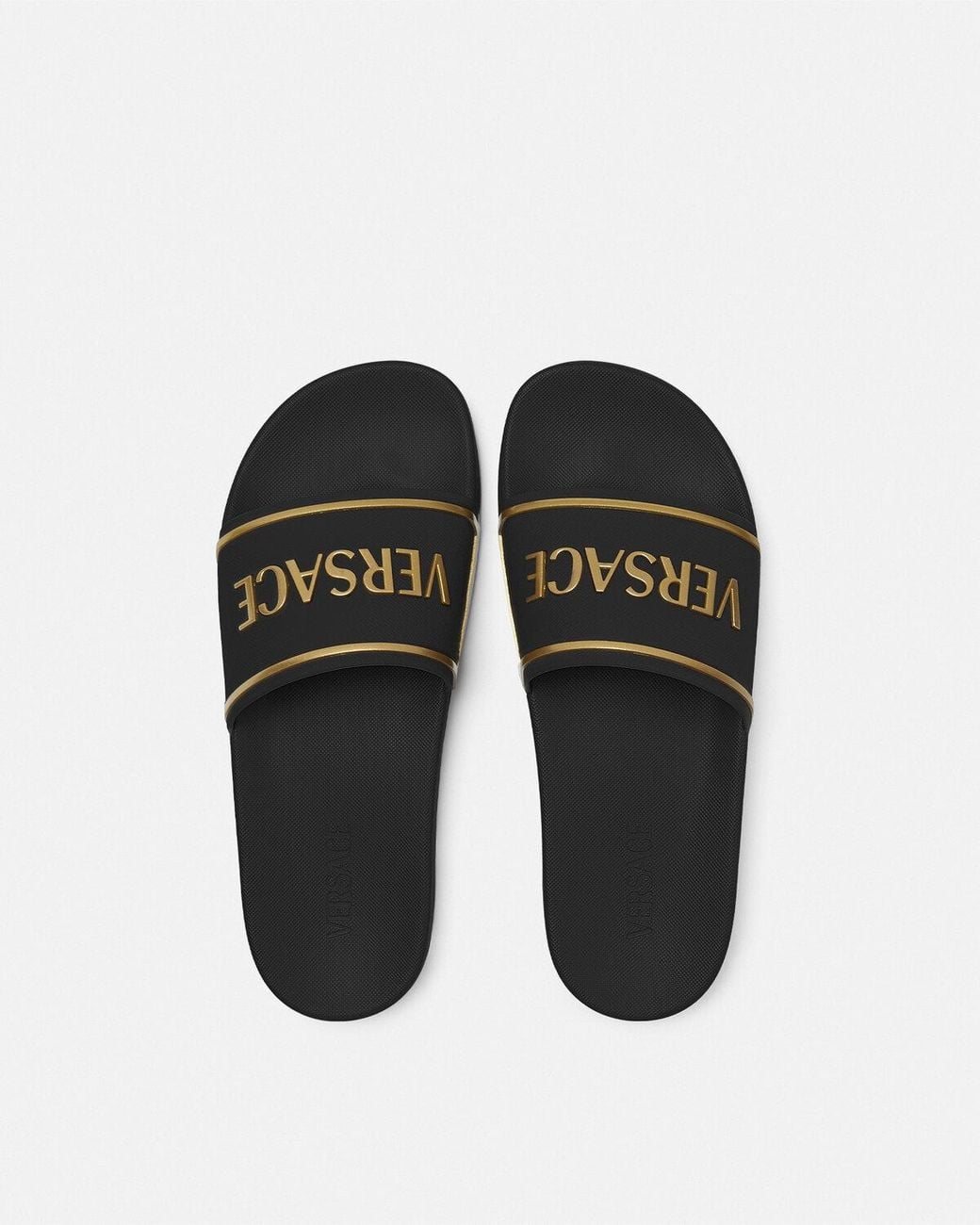 Versace Black Logo-Embossed Open-Toe Slides for men