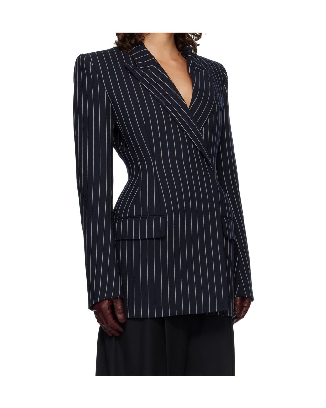 Mugler Blue Pinstripe Double-Breasted Jacket