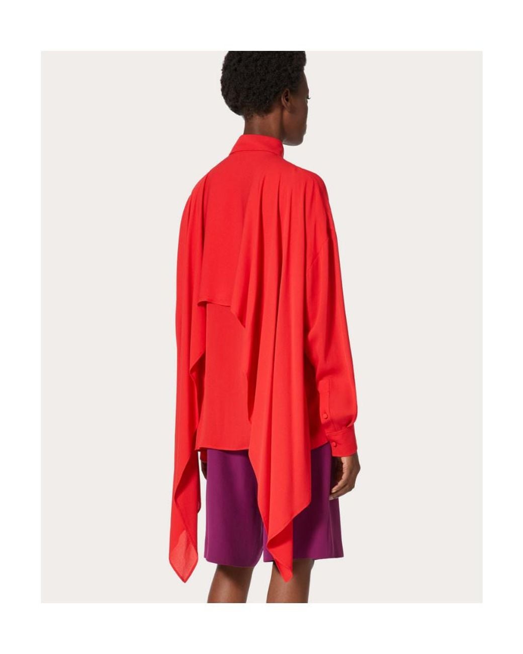Valentino Red High-Low Panel Shirt