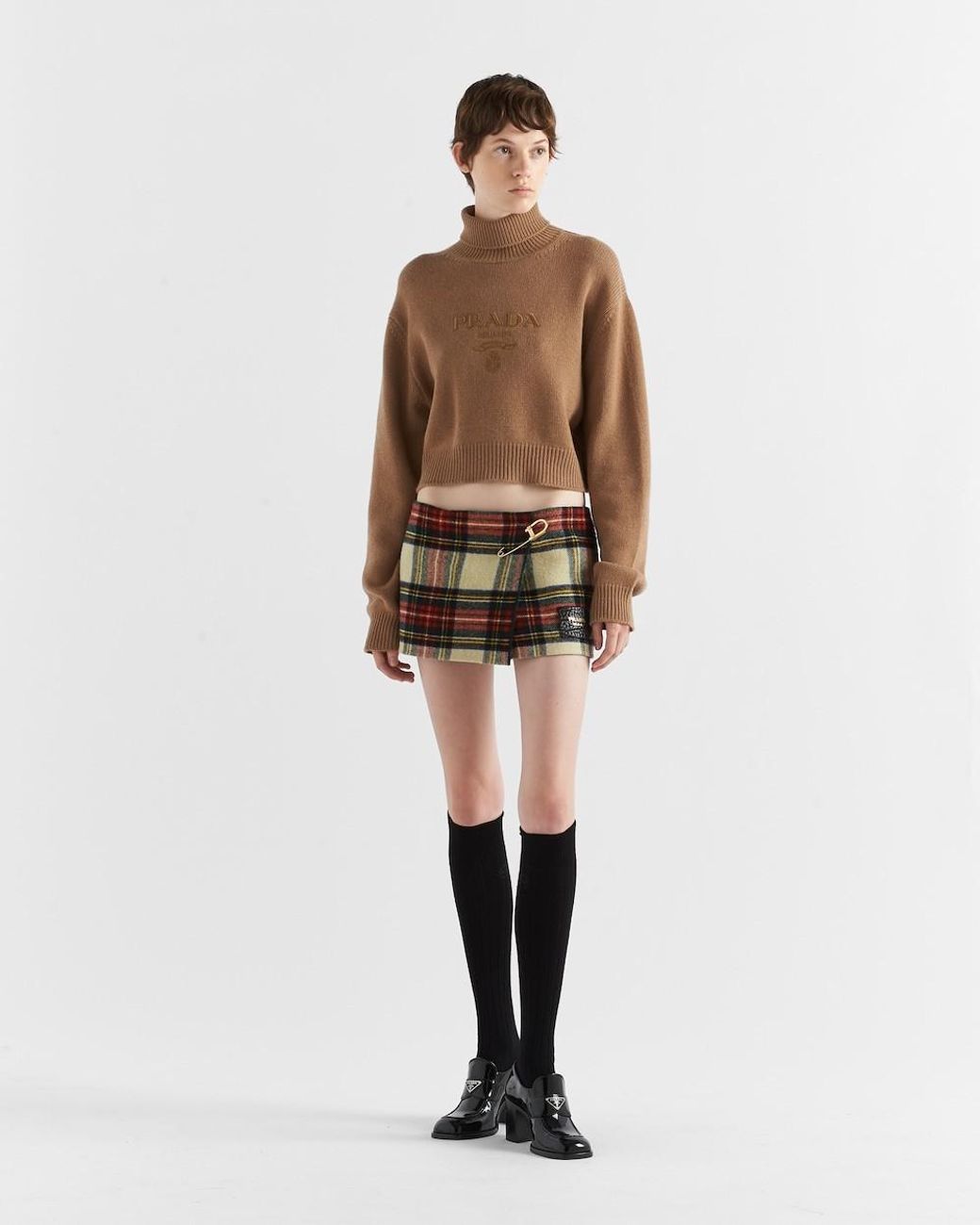 Prada Plaid Wool Skirt in Red | Lyst