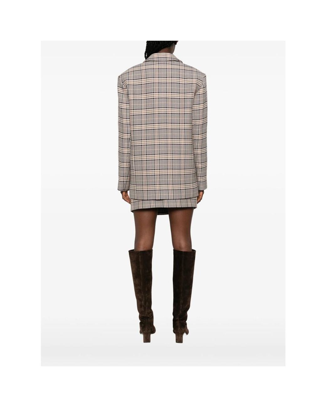 Anine Bing Brown Quinn Checked Blazer
