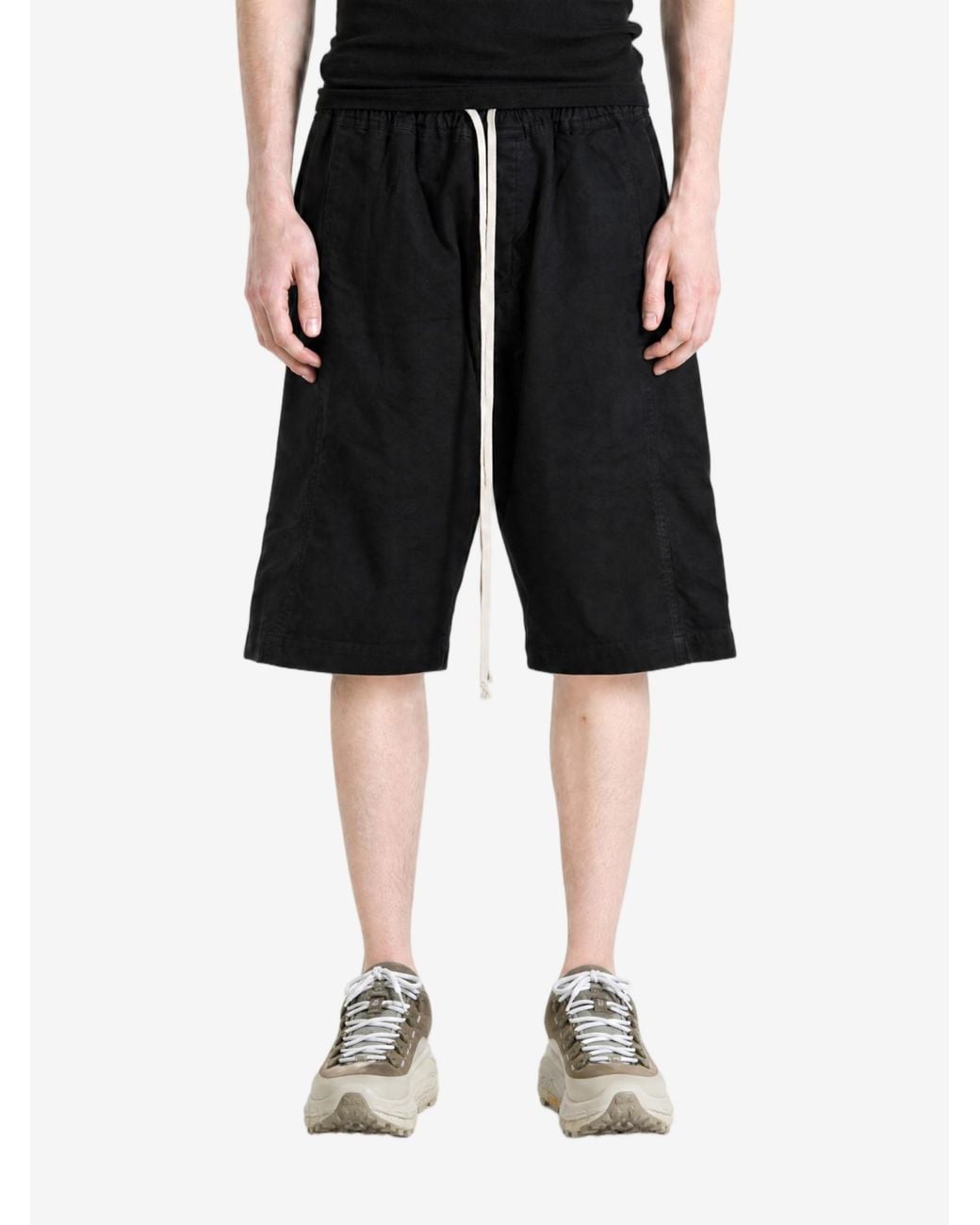 Rick Owens Black Pusher Press-Stud Drawstring Shorts for men