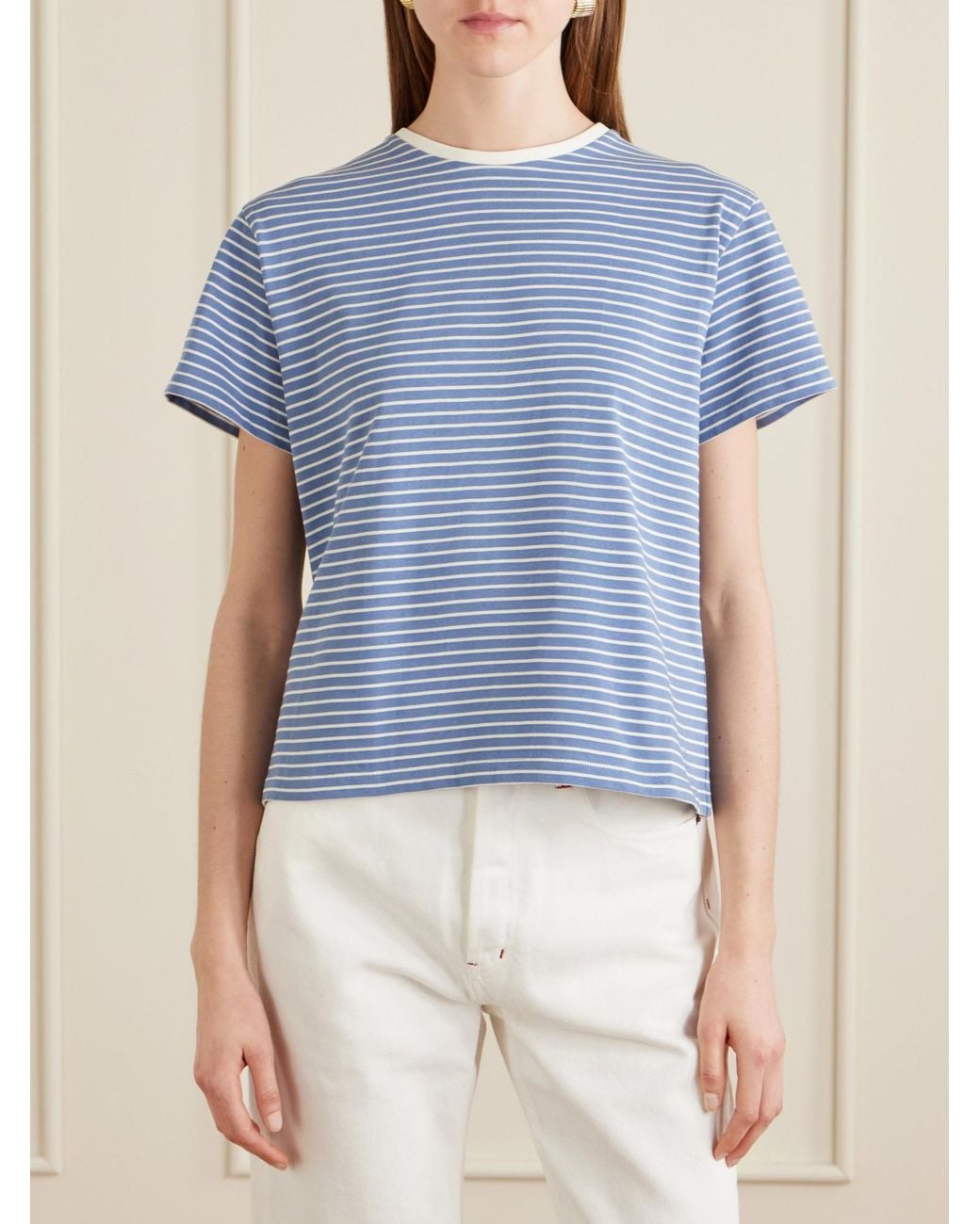 Still Here Blue Striped Cotton-Jersey T-Shirt