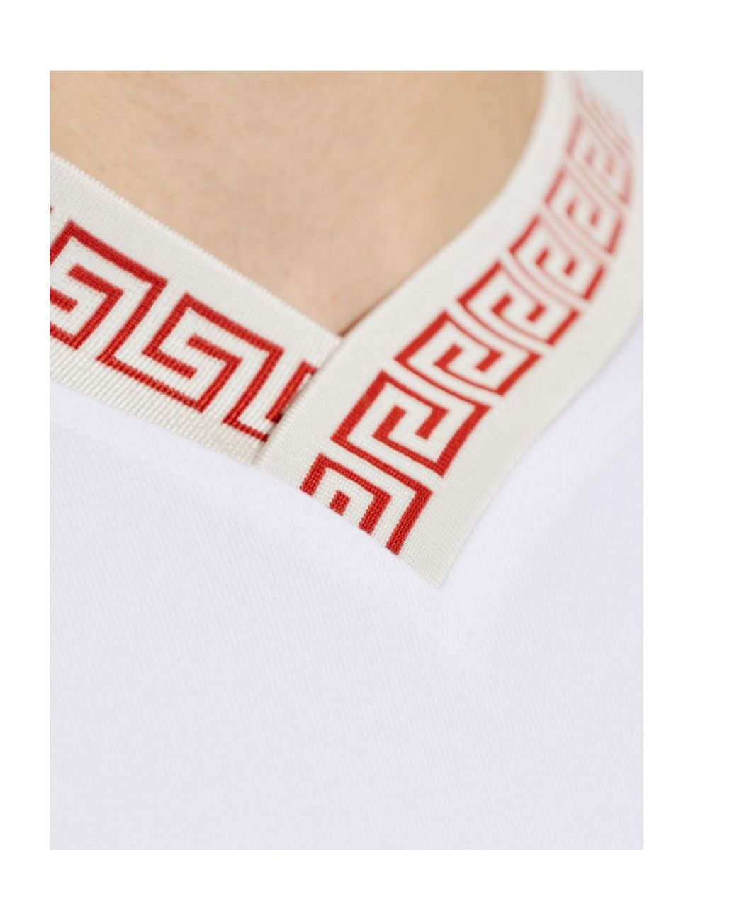 Versace White Greca Trim V-Neck T-Shirt for men