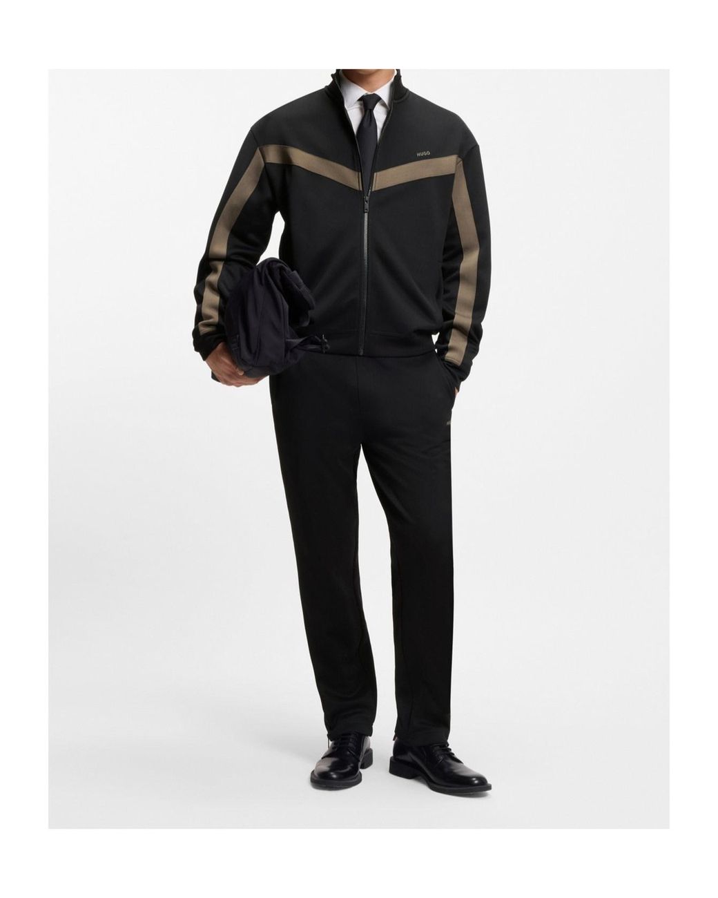 Boss Black Side-Stripe Drawstring Sweatpants for men