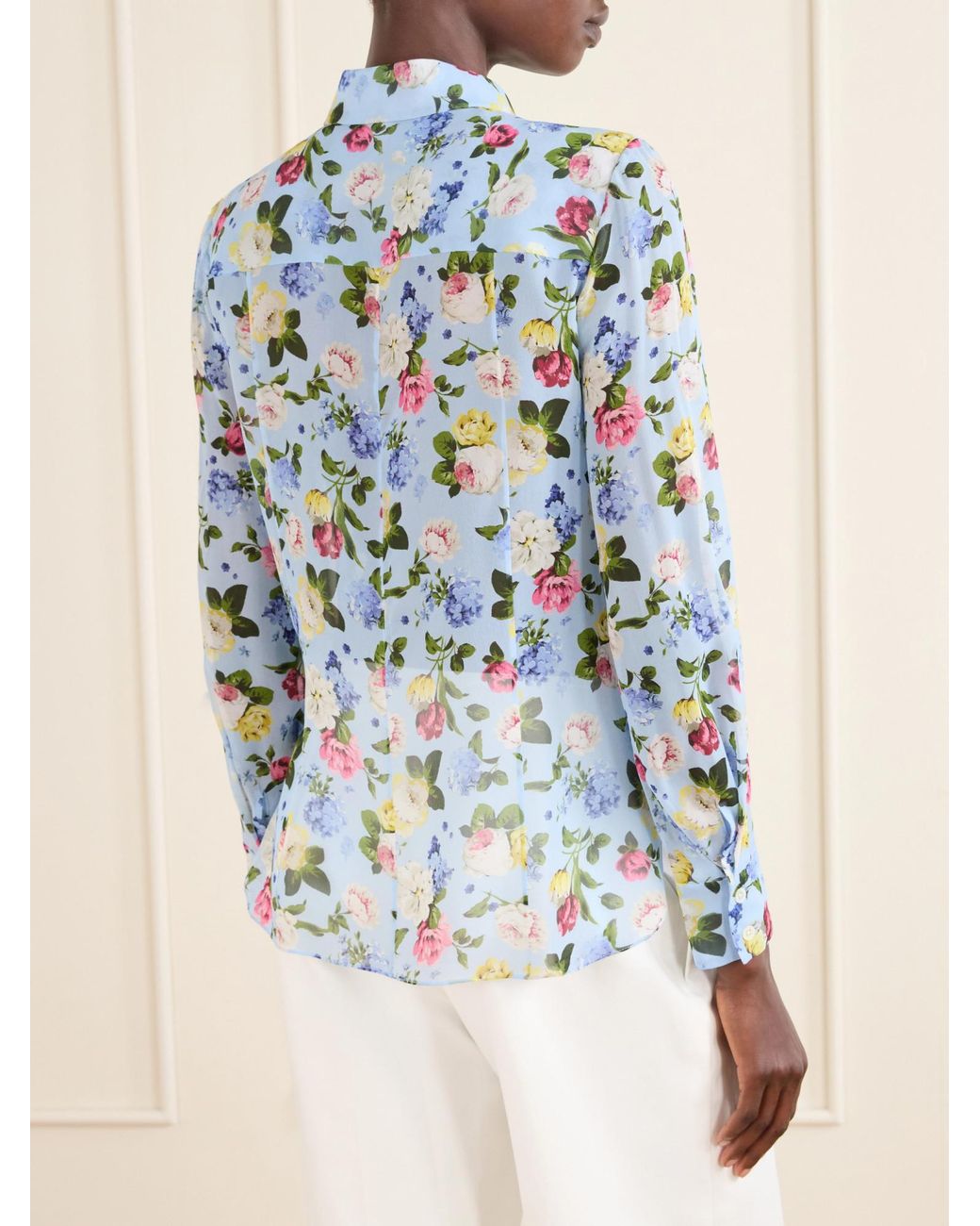 Carolina Herrera Blue Floral-Print Silk-Chiiffon Blouse